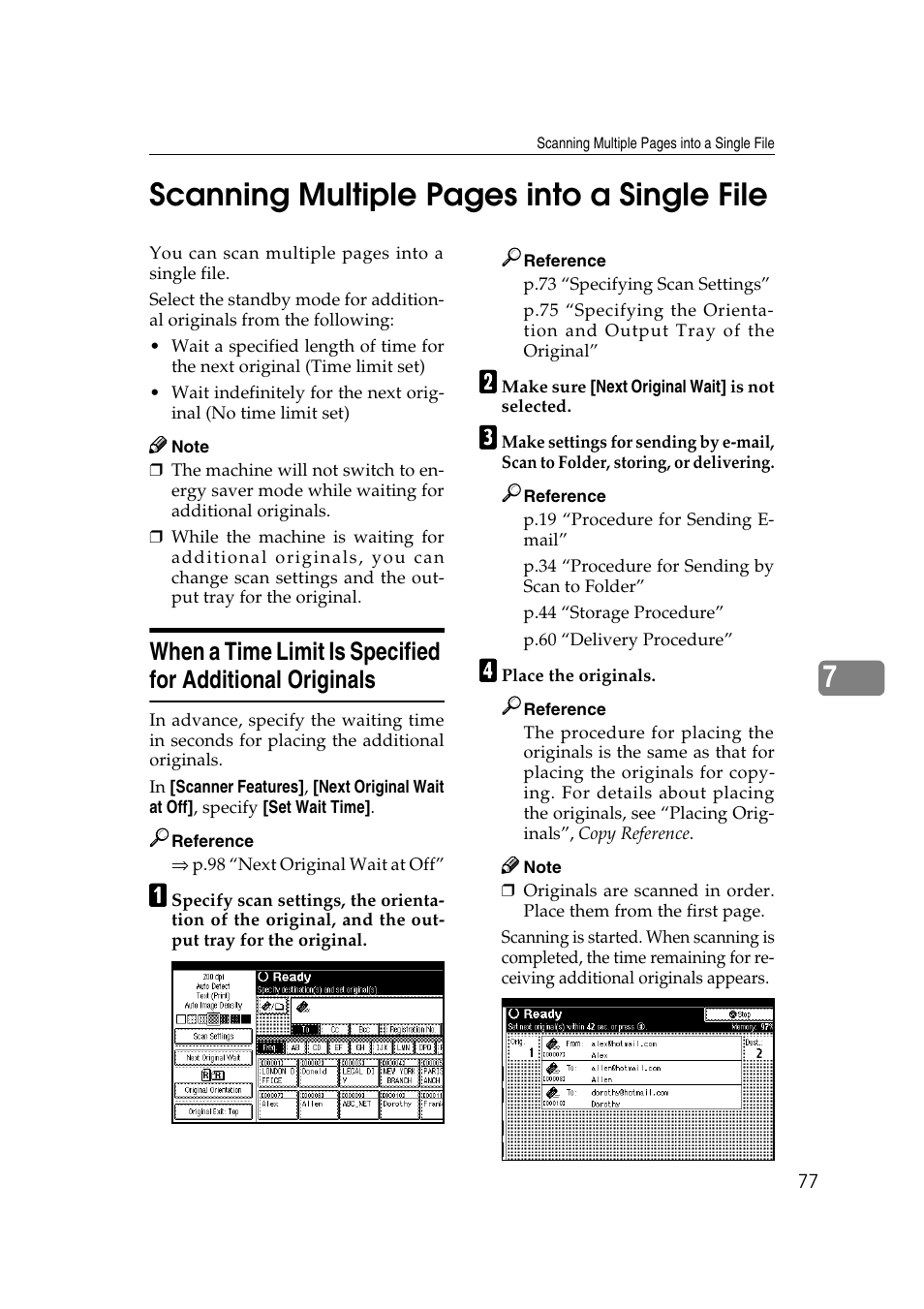 7scanning multiple pages into a single file | Ricoh Type 480 User Manual | Page 85 / 128