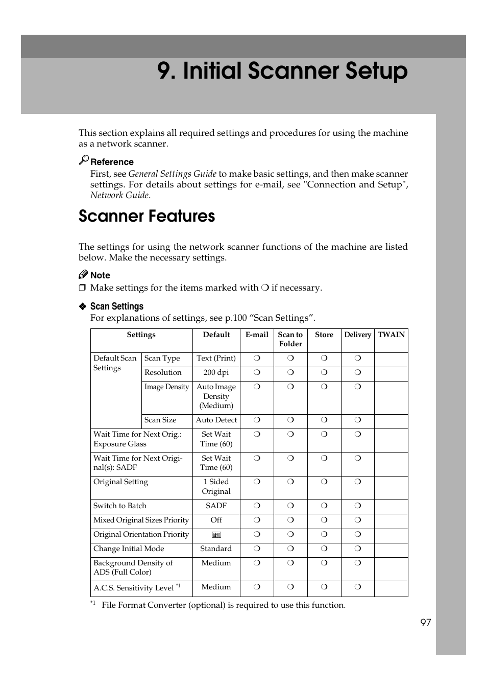 Initial scanner setup, Scanner features | Ricoh 3260 User Manual | Page 105 / 132