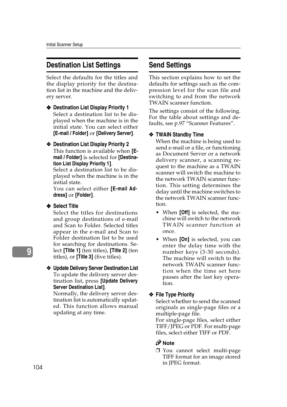 Destination list settings, Send settings, Destination list settings send settings | P.104 “send settings | Ricoh 3260 User Manual | Page 112 / 132
