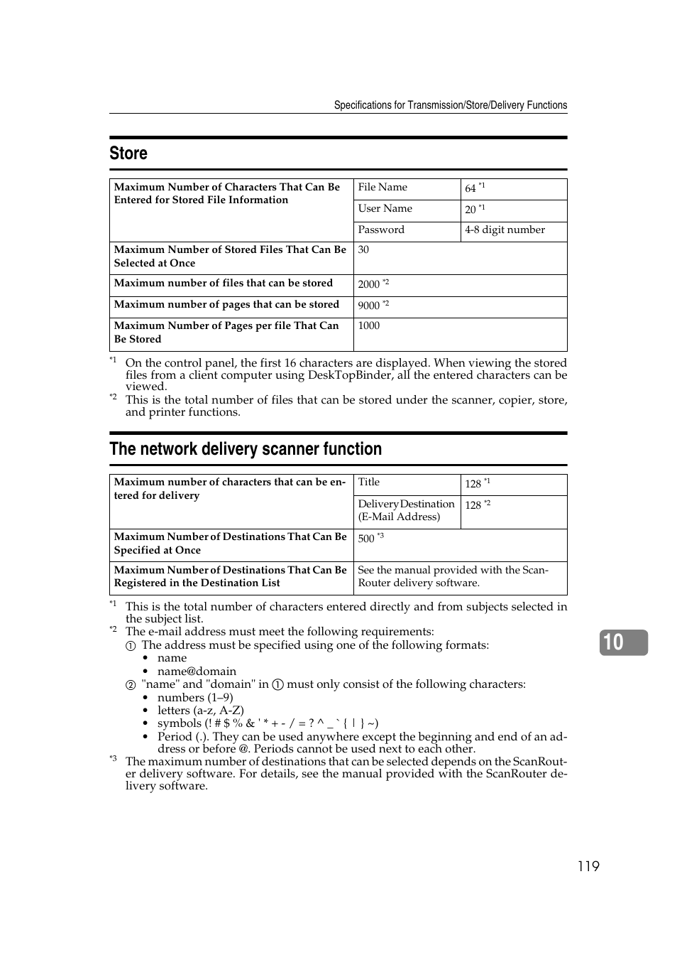 Store, The network delivery scanner function, Store the network delivery scanner function | See p.119, P.119 “store, See p.119 “store”. red | Ricoh 3260 User Manual | Page 127 / 132