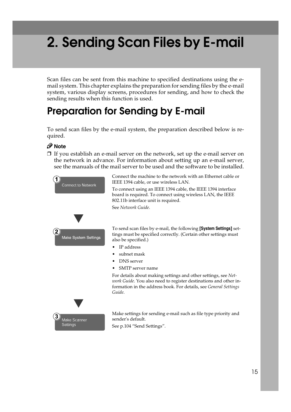 Sending scan files by e-mail, Preparation for sending by e-mail | Ricoh 3260 User Manual | Page 23 / 132