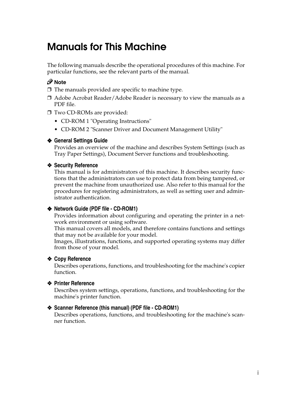 Manuals for this machine | Ricoh 3260 User Manual | Page 3 / 132