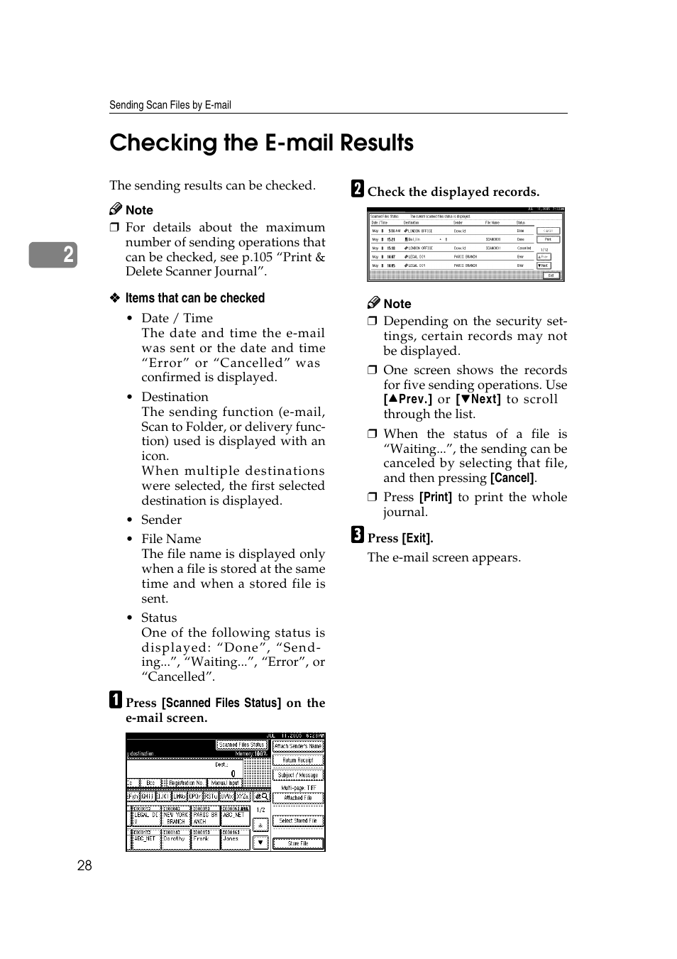 Checking the e-mail results, 2checking the e-mail results | Ricoh 3260 User Manual | Page 36 / 132