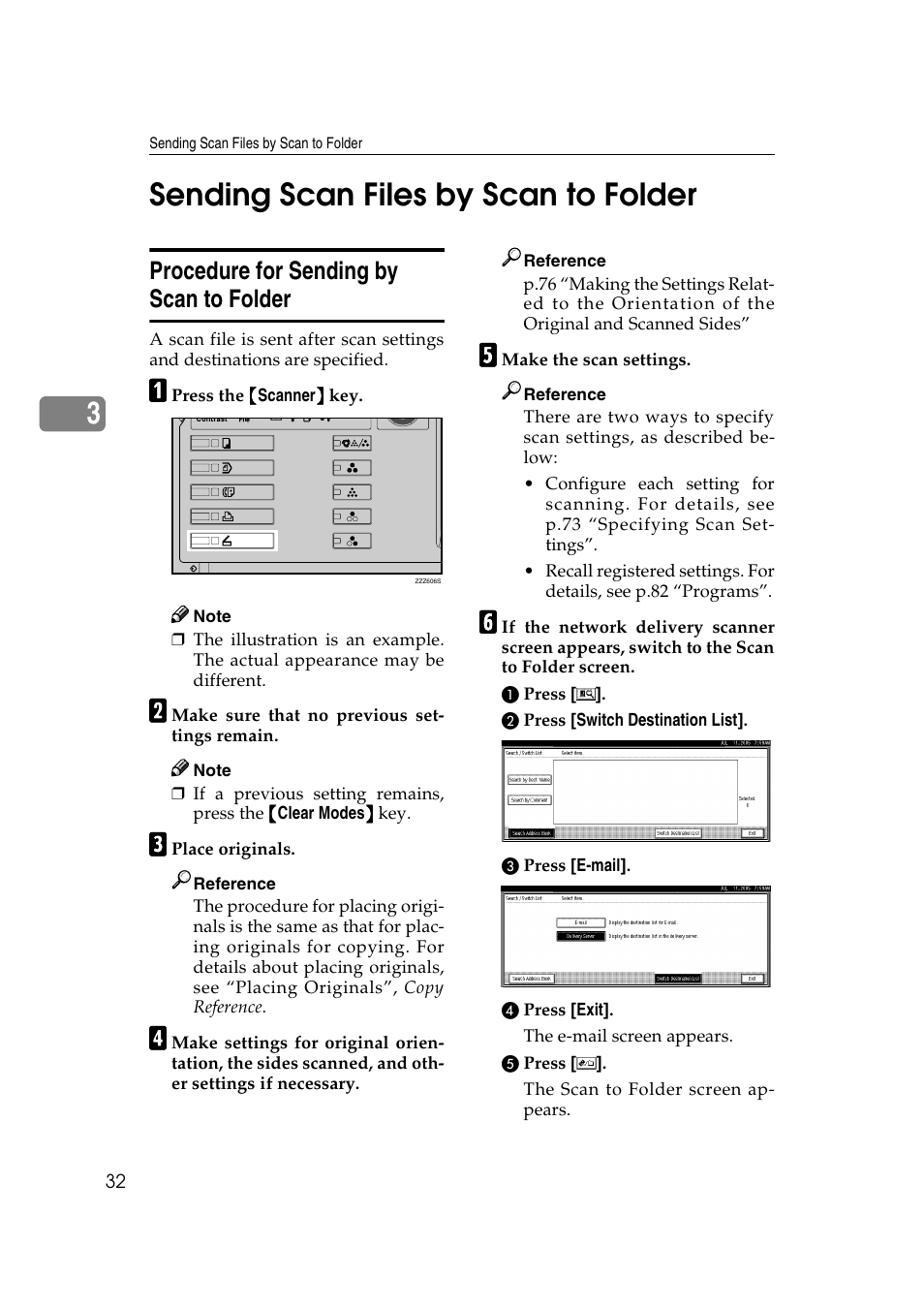 Sending scan files by scan to folder, Procedure for sending by scan to folder, 3sending scan files by scan to folder | Ricoh 3260 User Manual | Page 40 / 132