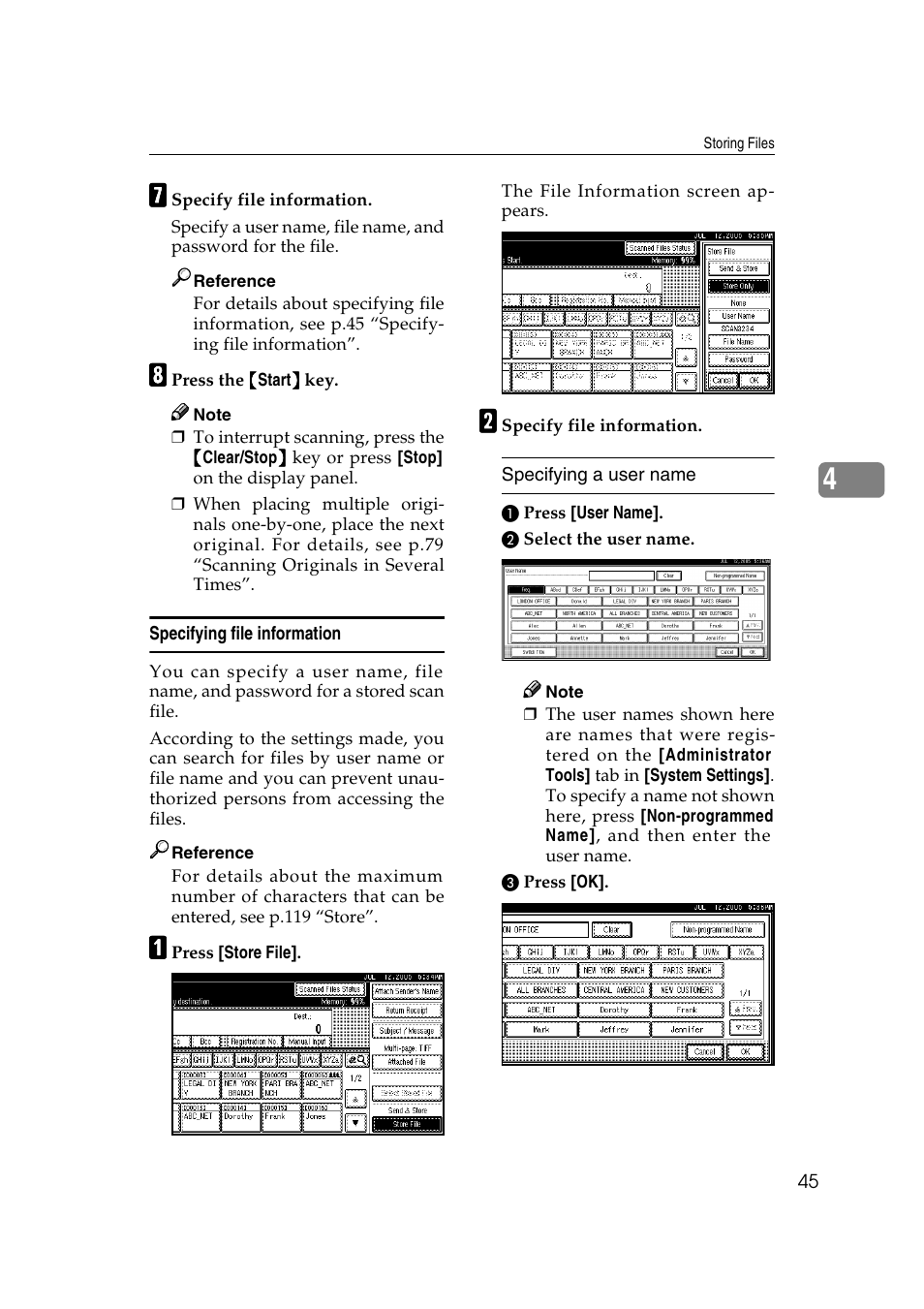 Specifying file information, Ee p.45 “specify- ing file information | Ricoh 3260 User Manual | Page 53 / 132