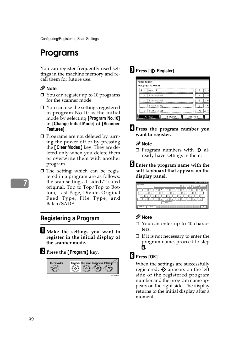 Programs, Registering a program, P.82 “programs | E p.82 “programs, 7programs | Ricoh 3260 User Manual | Page 90 / 132
