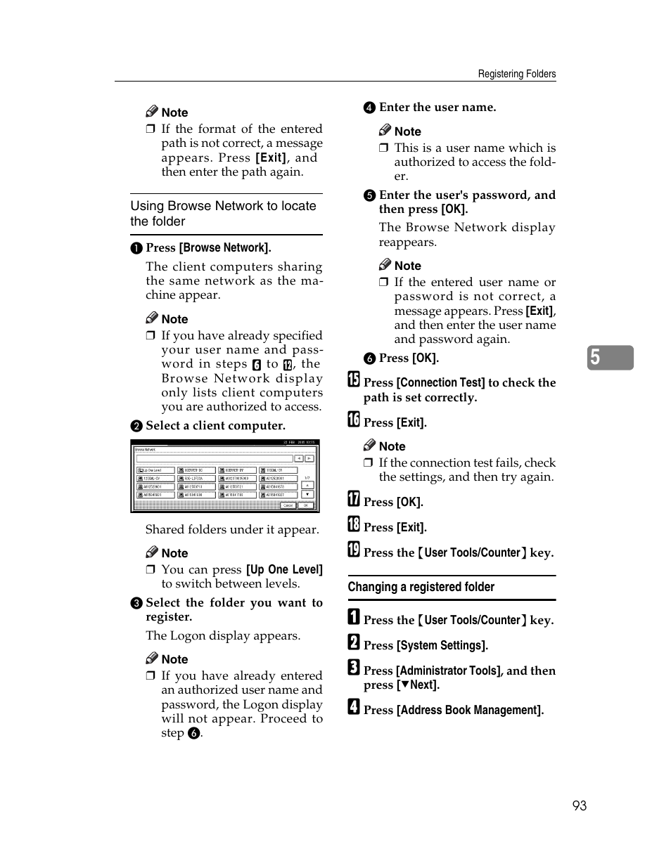 Changing a registered folder, P.93 “using browse network to locate the folder | Ricoh Aficio 2025 User Manual | Page 105 / 182