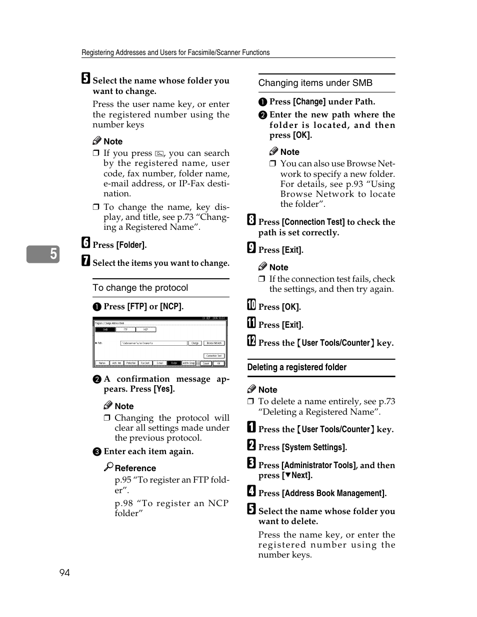 Deleting a registered folder | Ricoh Aficio 2025 User Manual | Page 106 / 182