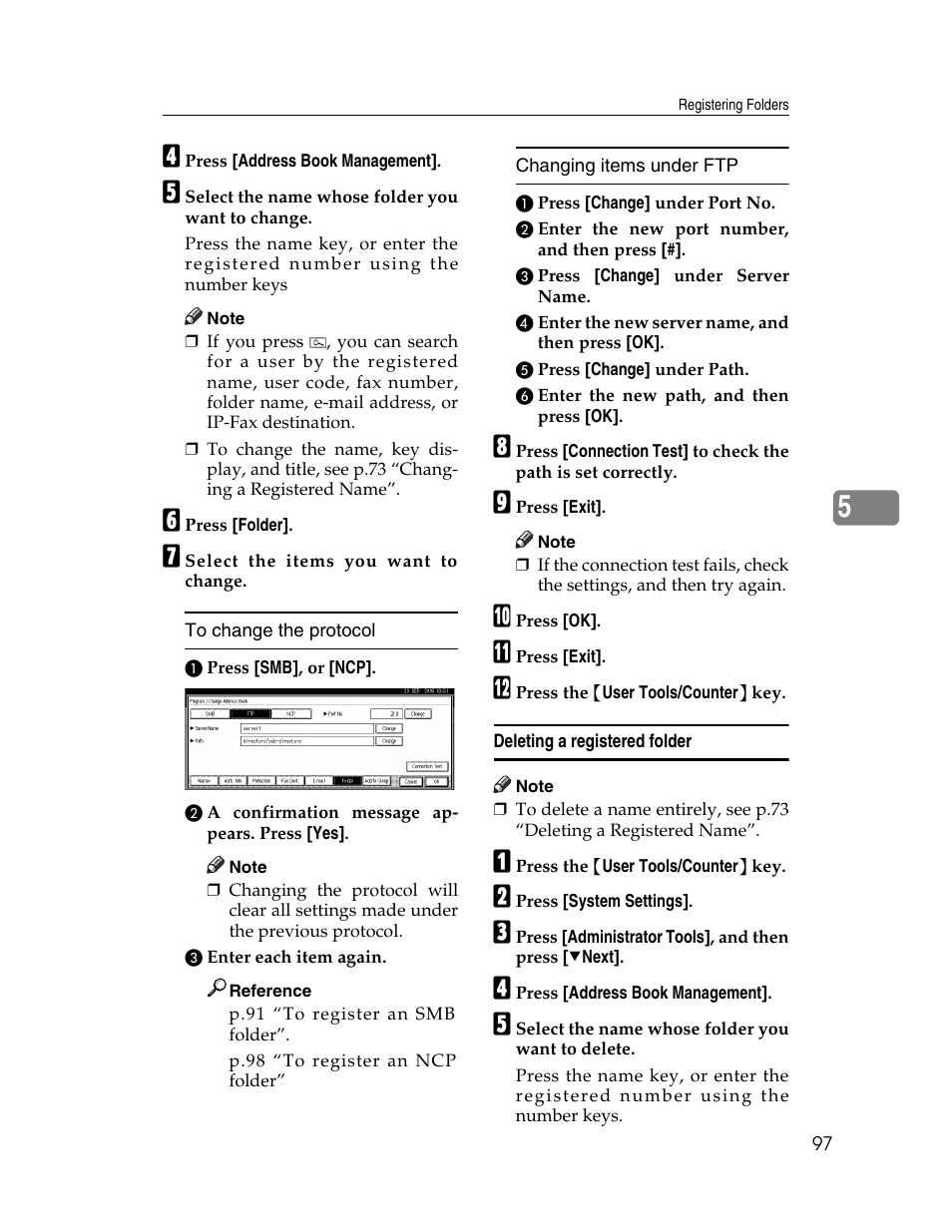 Deleting a registered folder | Ricoh Aficio 2025 User Manual | Page 109 / 182