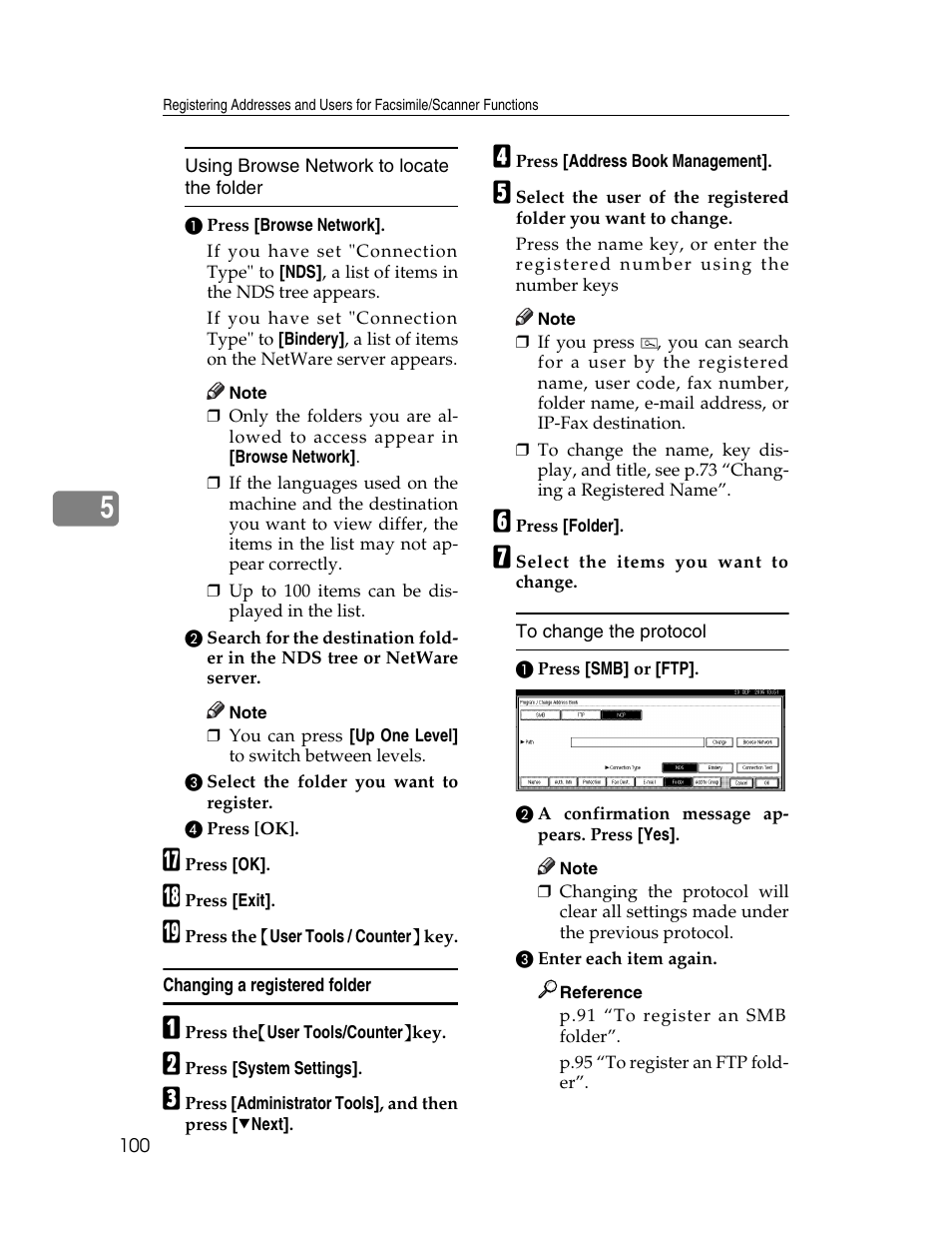 Changing a registered folder | Ricoh Aficio 2025 User Manual | Page 112 / 182