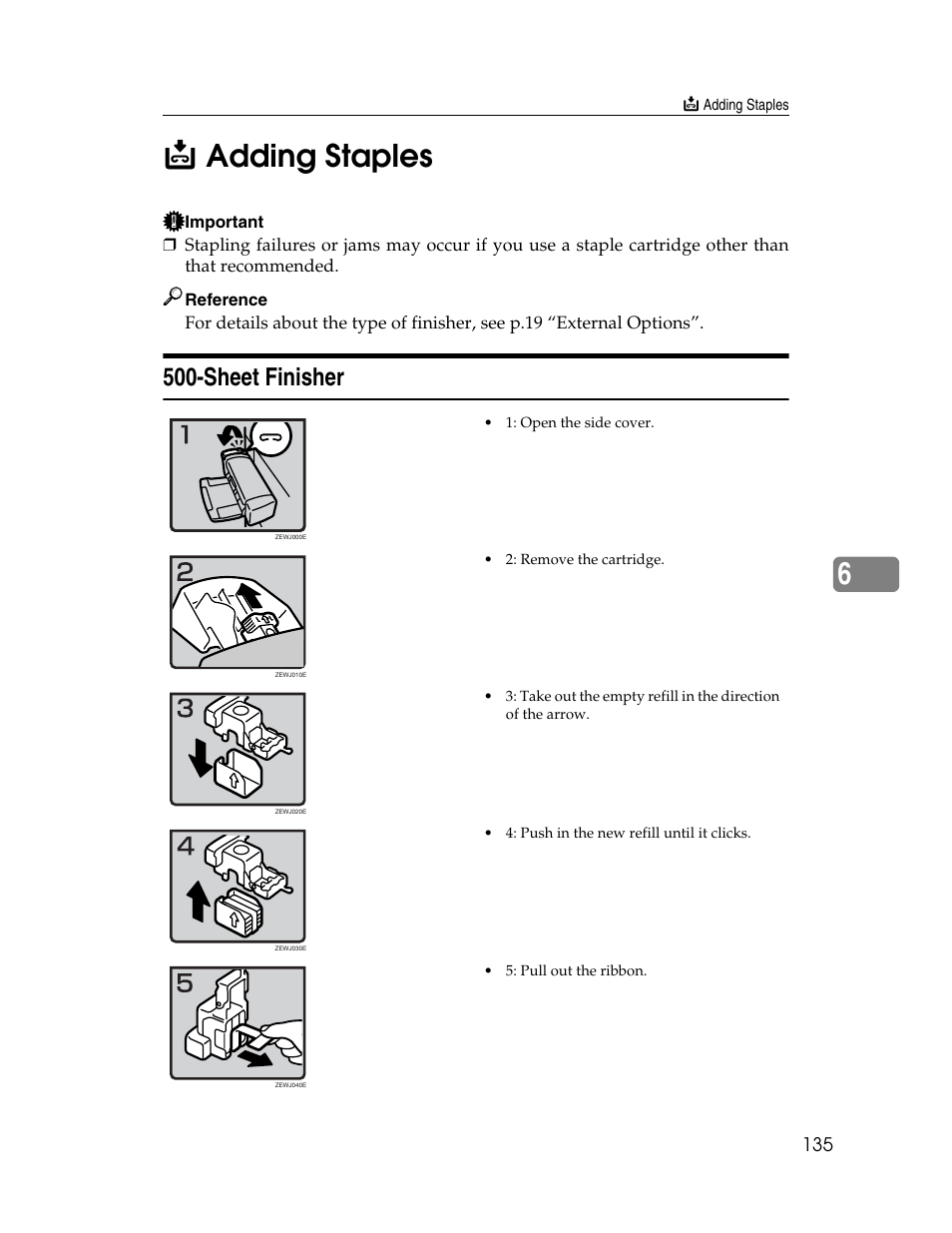 Adding staples, Sheet finisher, D adding staples | Indicator. see p.135, 6d adding staples | Ricoh Aficio 2025 User Manual | Page 147 / 182