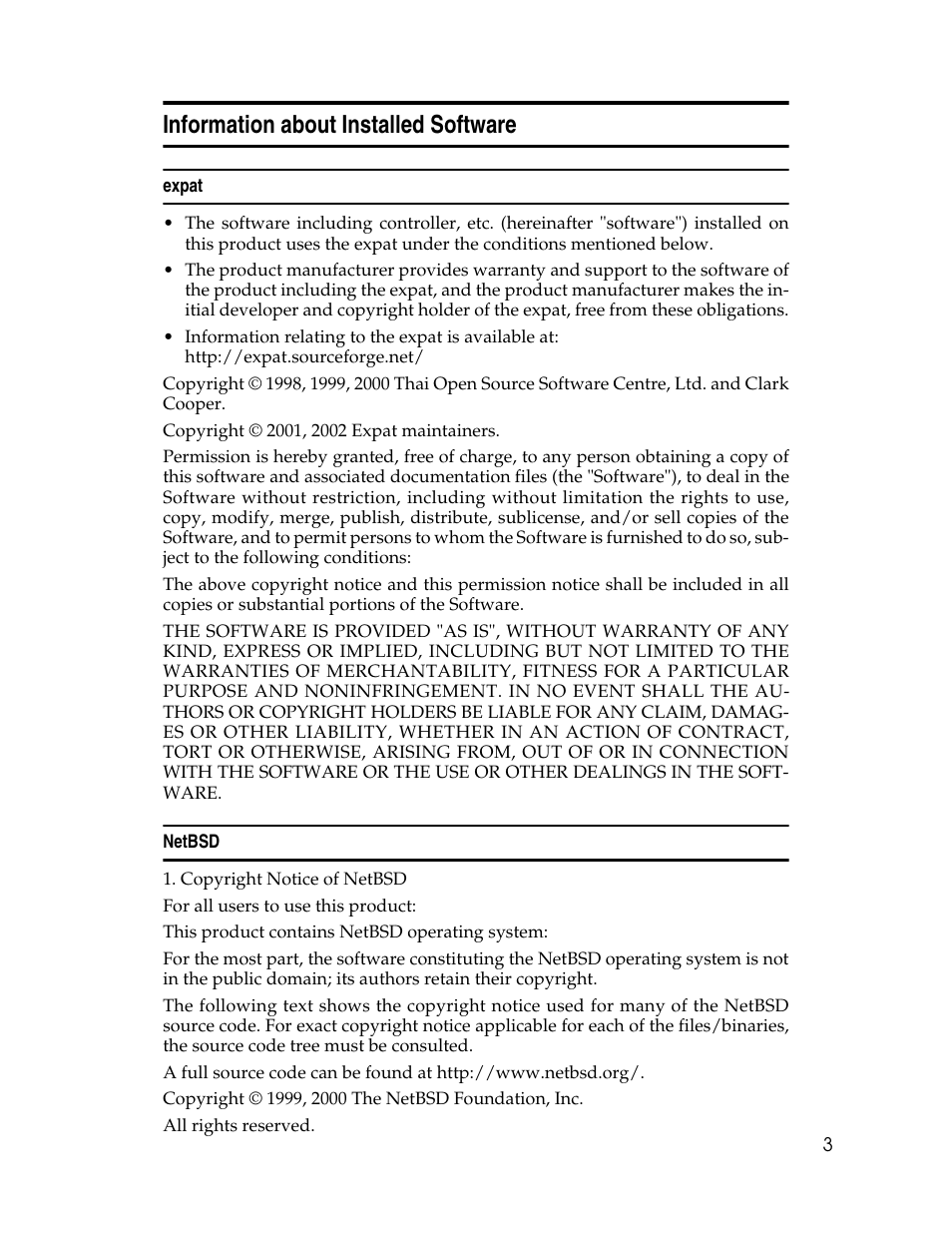 Information about installed software, Expat, Netbsd | Ricoh Aficio 2025 User Manual | Page 15 / 182