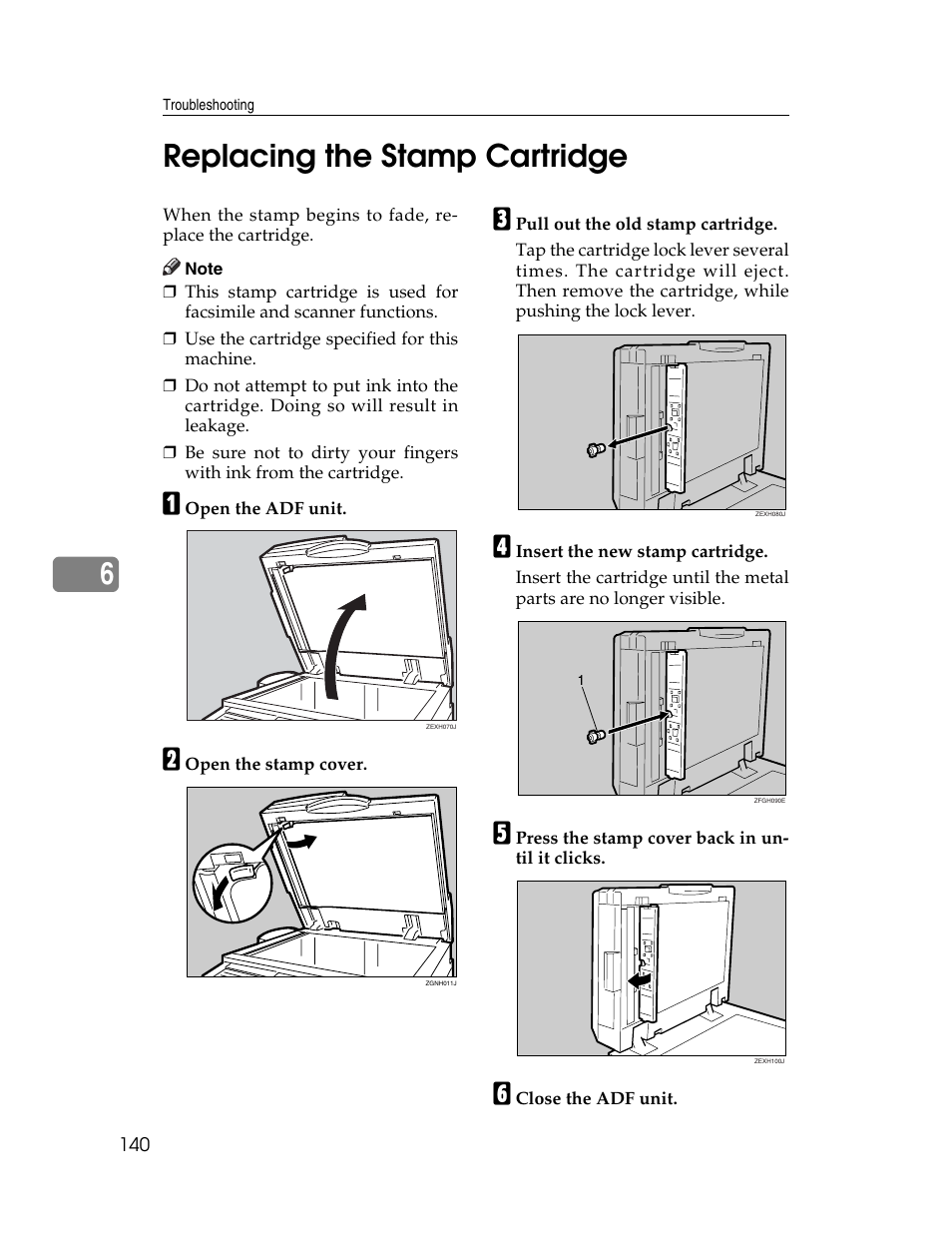 Replacing the stamp cartridge, 6replacing the stamp cartridge | Ricoh Aficio 2025 User Manual | Page 152 / 182