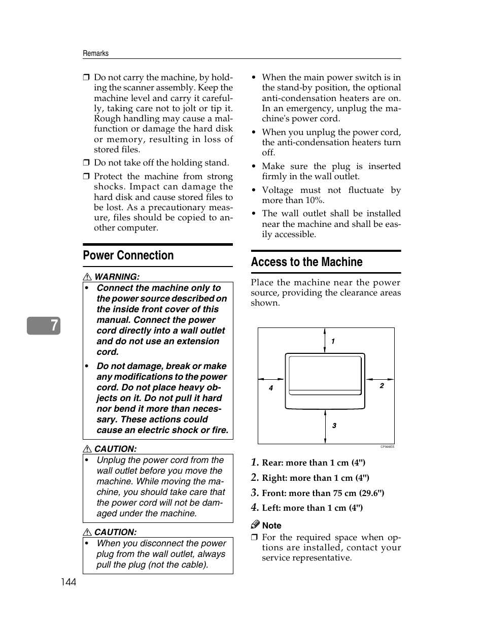 Power connection, Access to the machine, Power connection access to the machine | Ricoh Aficio 2025 User Manual | Page 156 / 182