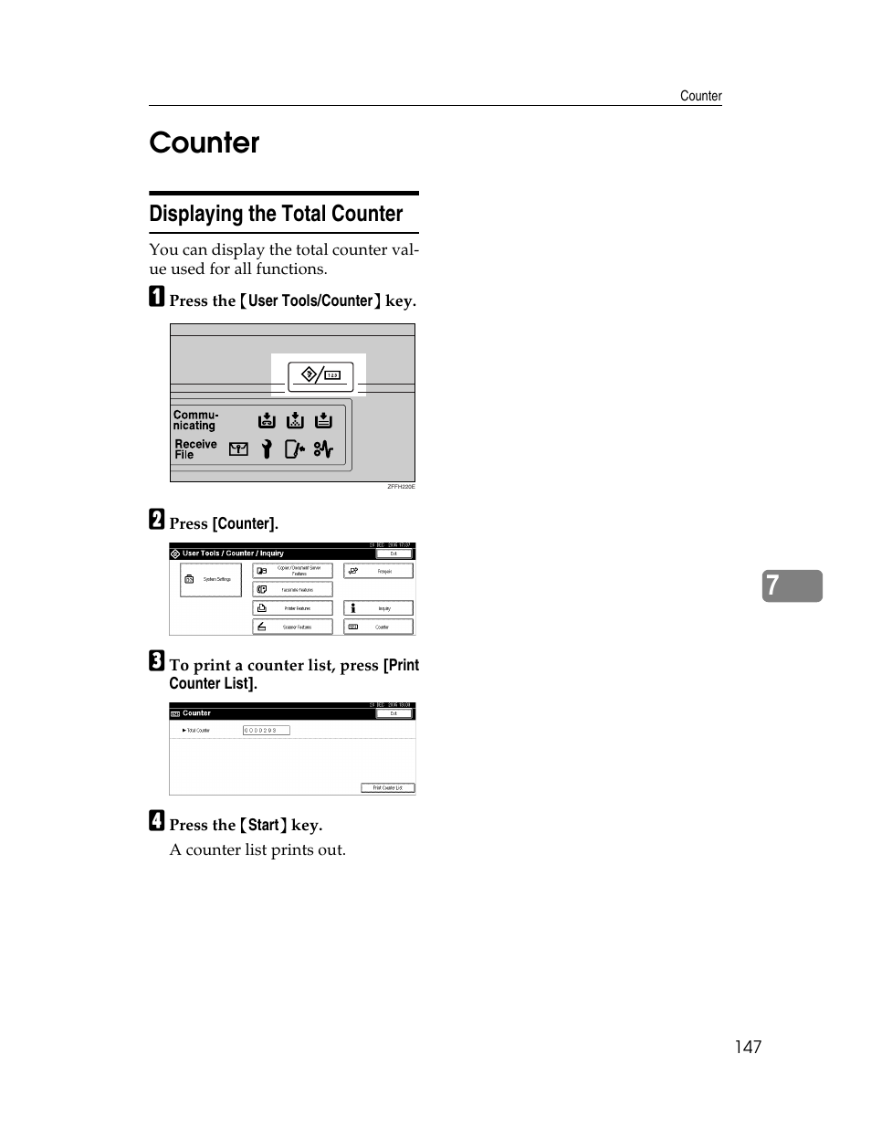 Counter, Displaying the total counter, See p.147 “counter | 7counter | Ricoh Aficio 2025 User Manual | Page 159 / 182