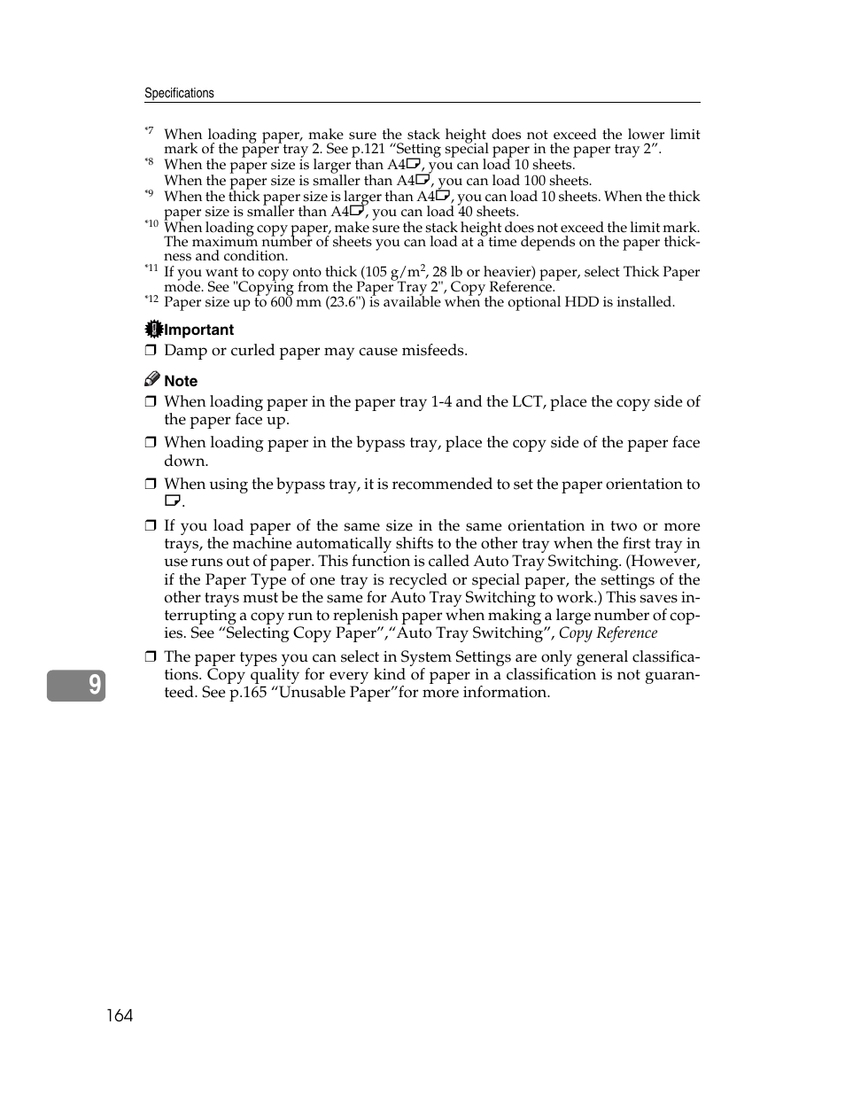 Tray 1, Tray 2, Thick paper | Tray | Ricoh Aficio 2025 User Manual | Page 176 / 182