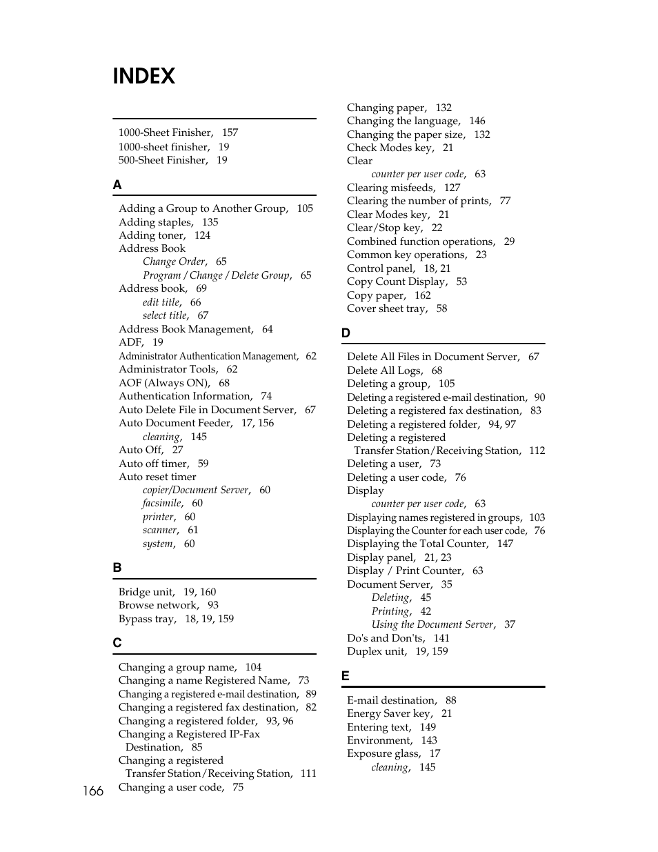 Index | Ricoh Aficio 2025 User Manual | Page 178 / 182