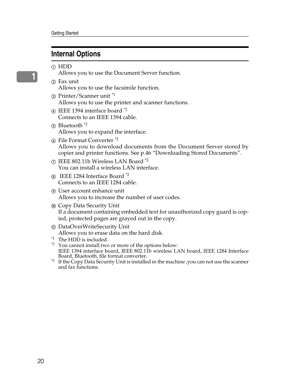Internal options | Ricoh Aficio 2025 User Manual | Page 32 / 182
