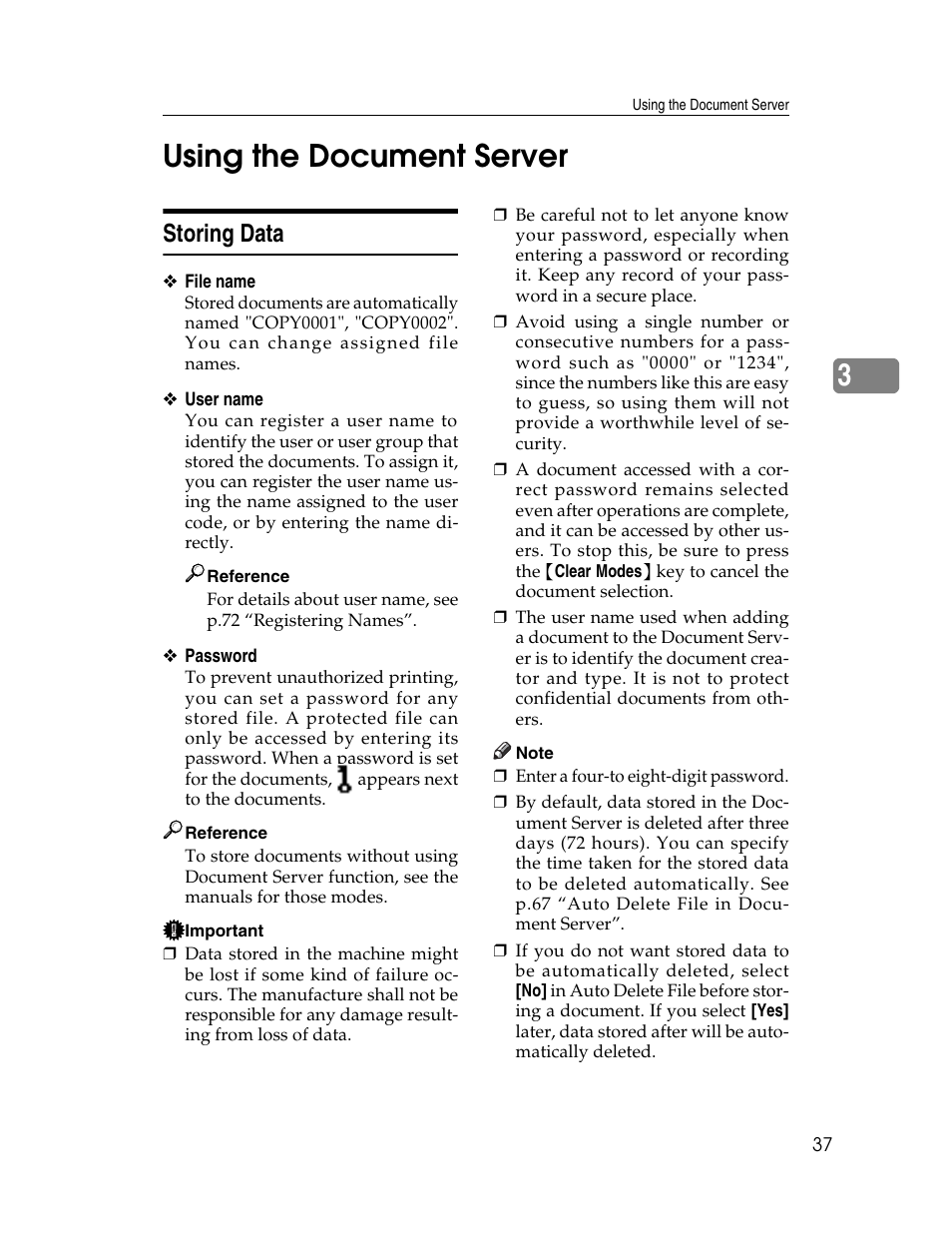 Using the document server, Storing data, 3using the document server | Ricoh Aficio 2025 User Manual | Page 49 / 182