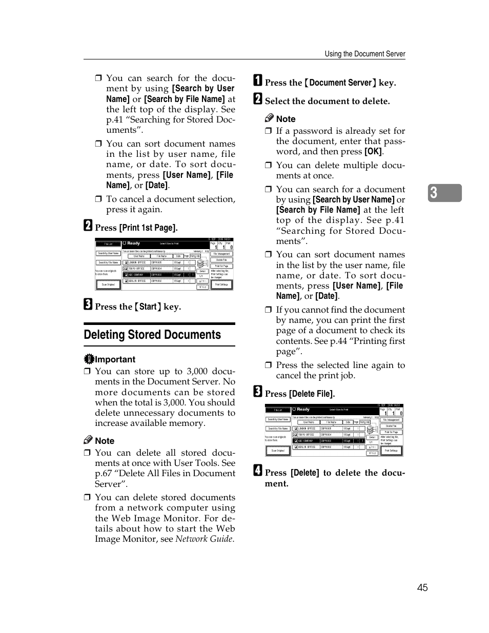 Deleting stored documents | Ricoh Aficio 2025 User Manual | Page 57 / 182
