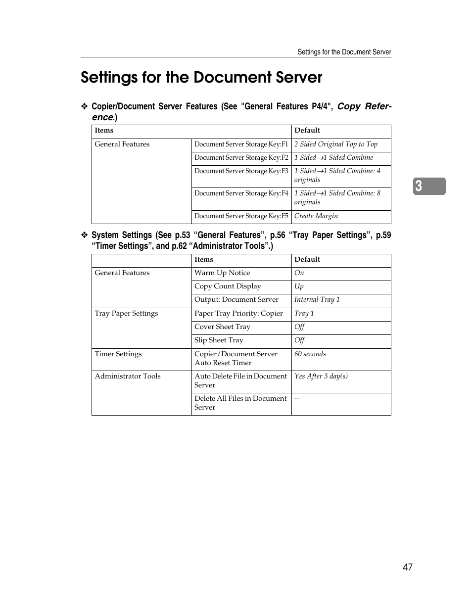 Settings for the document server, 3settings for the document server | Ricoh Aficio 2025 User Manual | Page 59 / 182