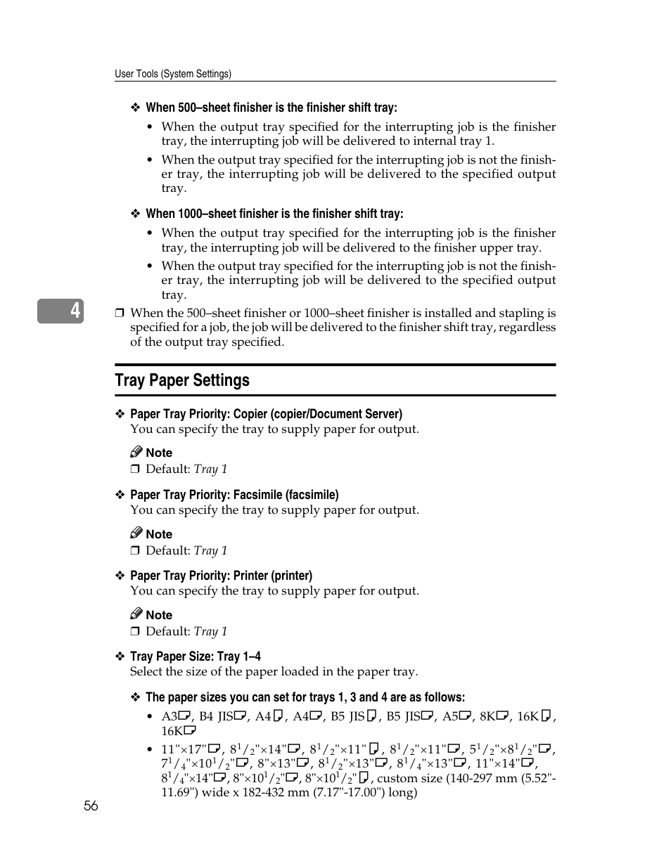 Tray paper settings | Ricoh Aficio 2025 User Manual | Page 68 / 182