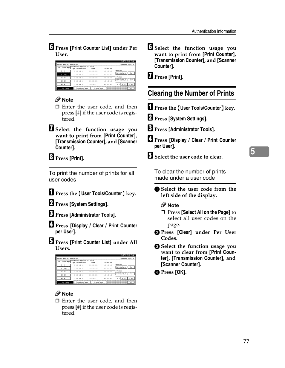 Clearing the number of prints | Ricoh Aficio 2025 User Manual | Page 89 / 182