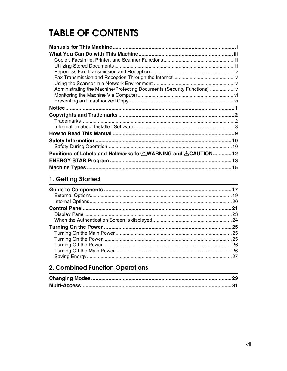 Ricoh Aficio 2025 User Manual | Page 9 / 182
