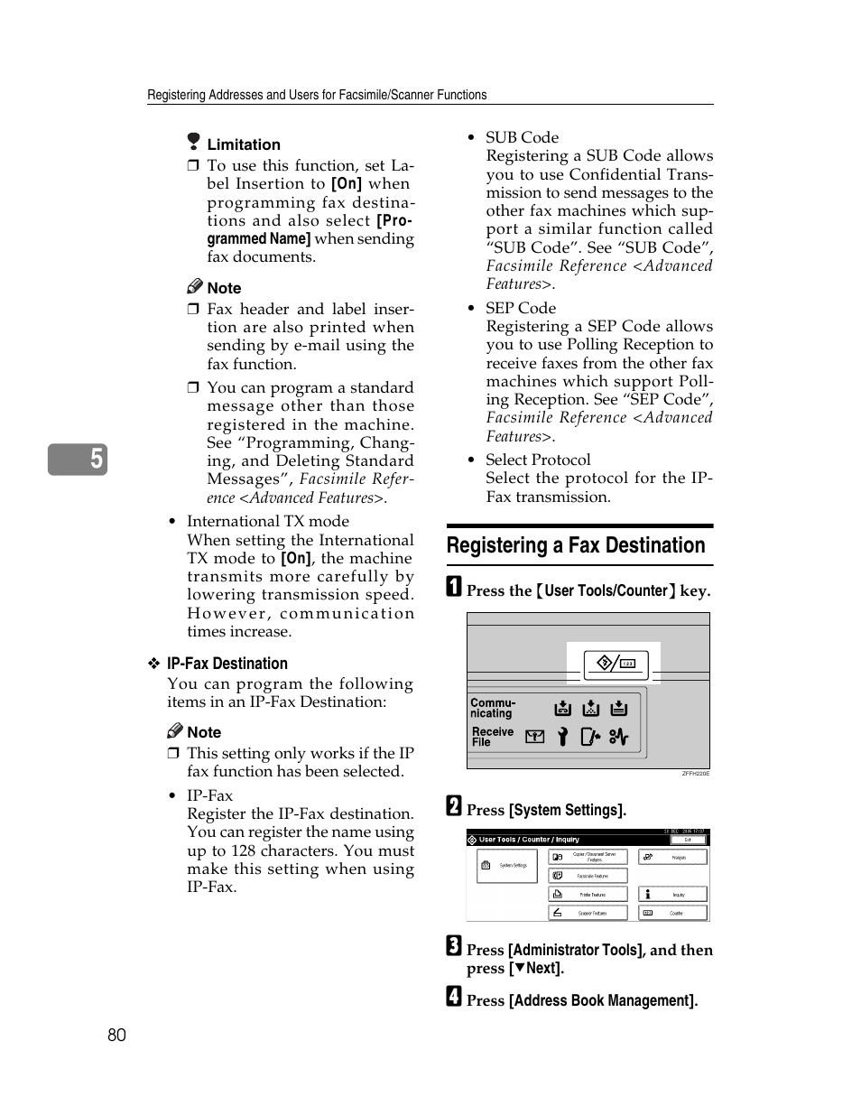 Registering a fax destination | Ricoh Aficio 2025 User Manual | Page 92 / 182