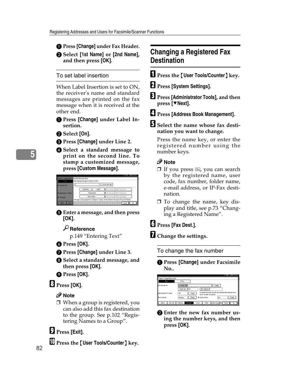 Changing a registered fax destination | Ricoh Aficio 2025 User Manual | Page 94 / 182