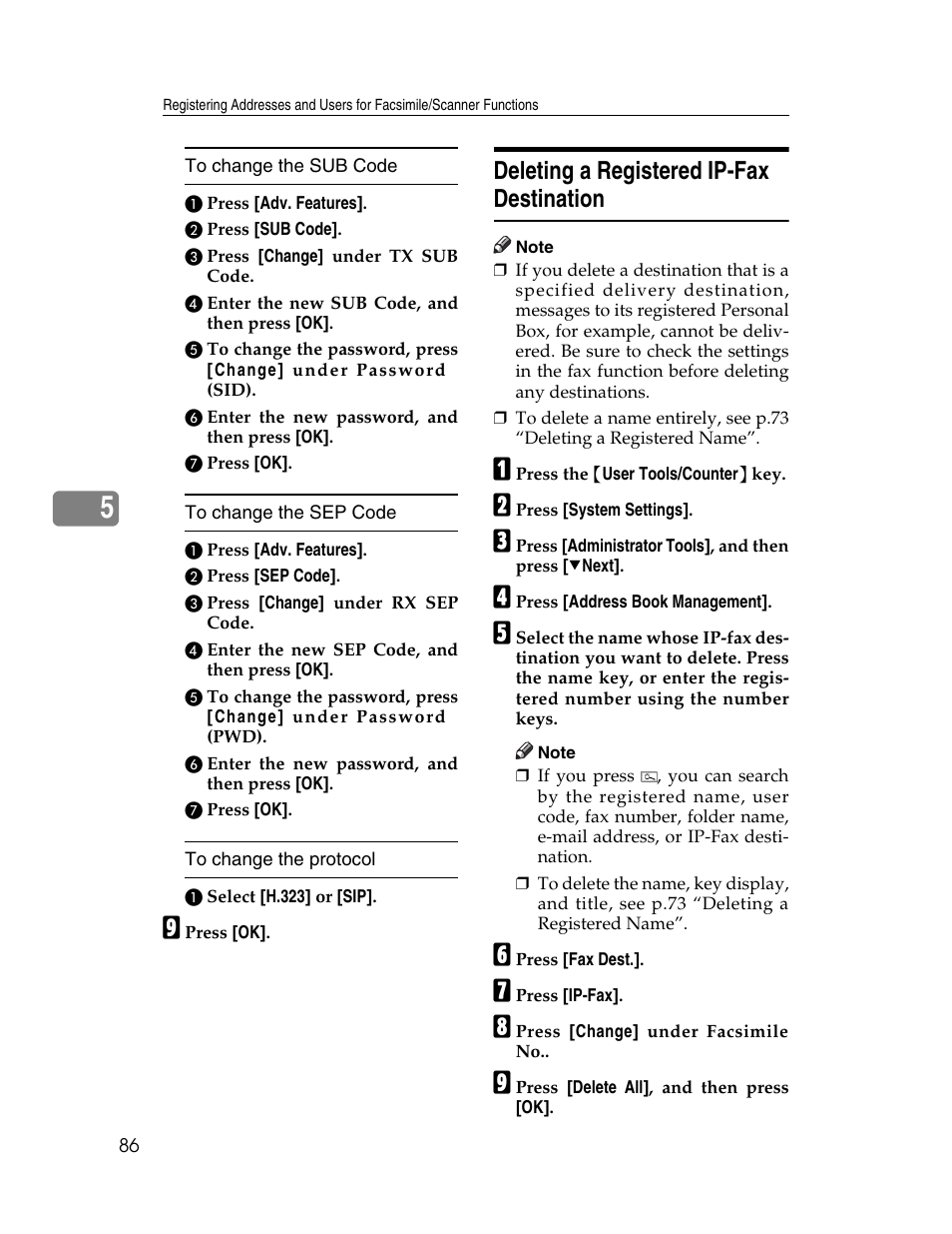 Deleting a registered ip-fax destination | Ricoh Aficio 2025 User Manual | Page 98 / 182