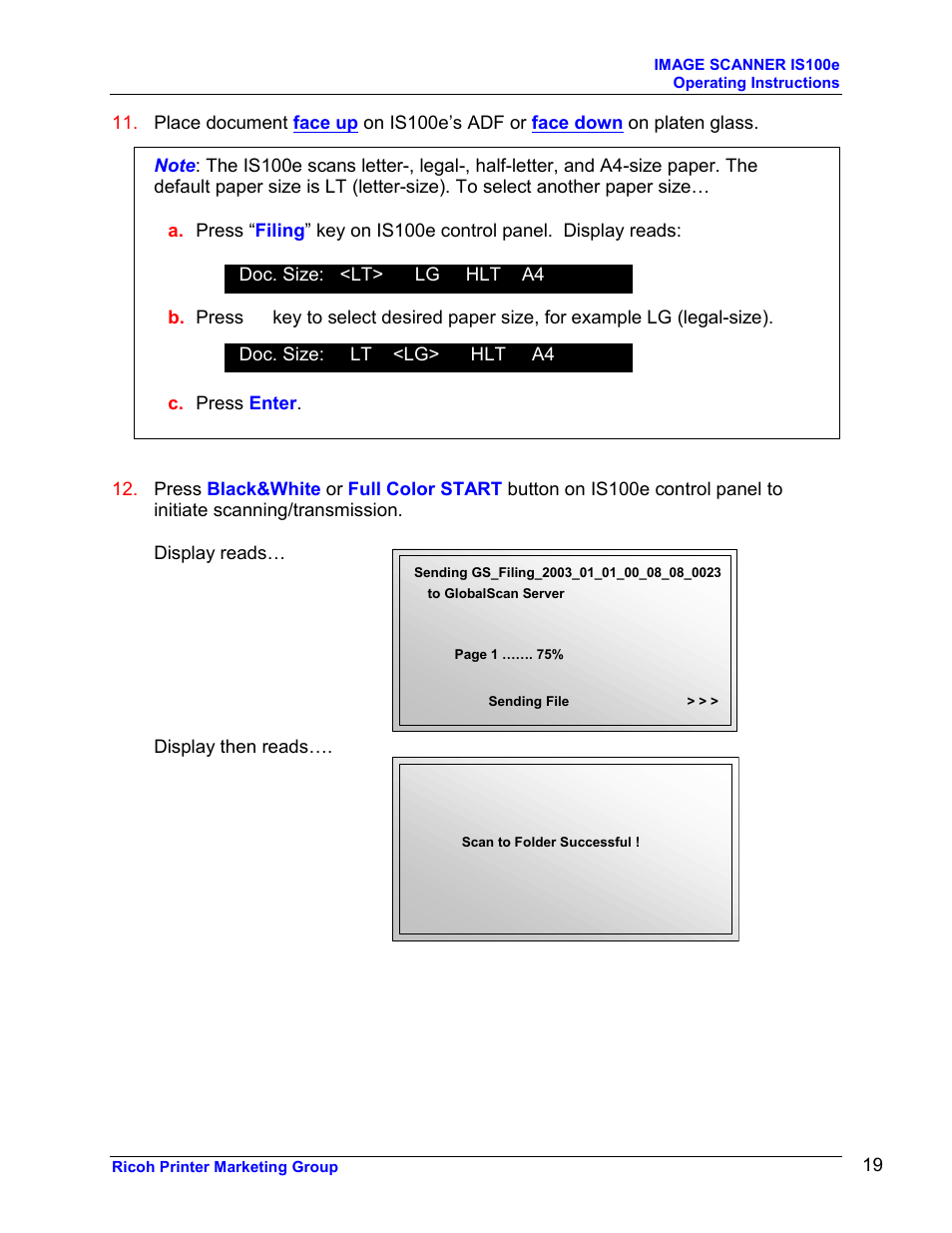 Ricoh GLOBALSCAN IS100E User Manual | Page 19 / 21