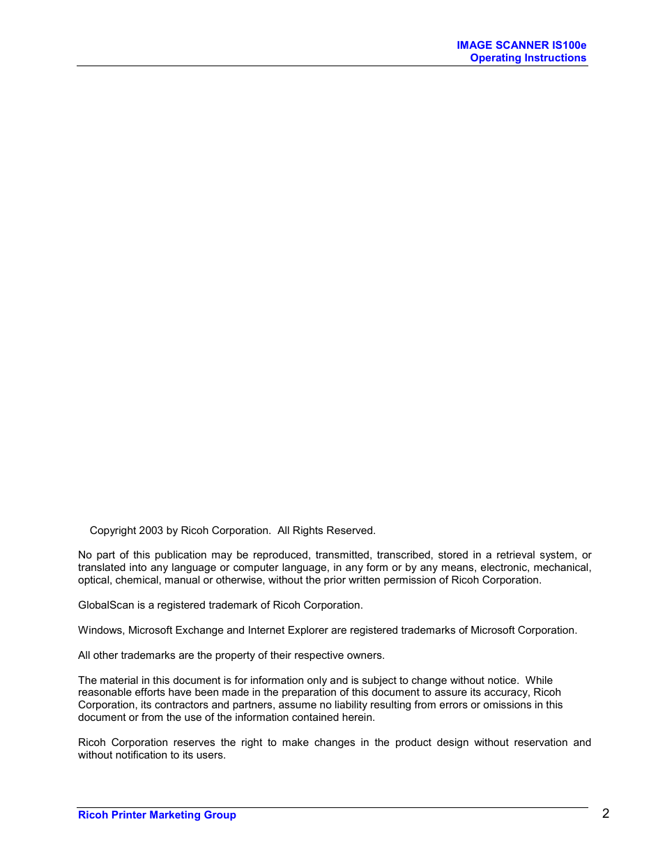 Ricoh GLOBALSCAN IS100E User Manual | Page 2 / 21