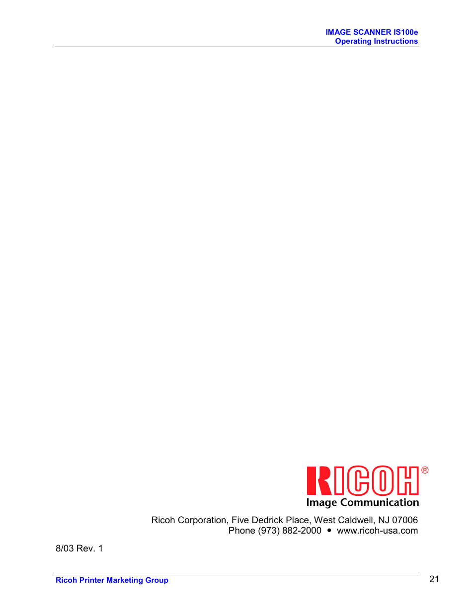 Ricoh GLOBALSCAN IS100E User Manual | Page 21 / 21