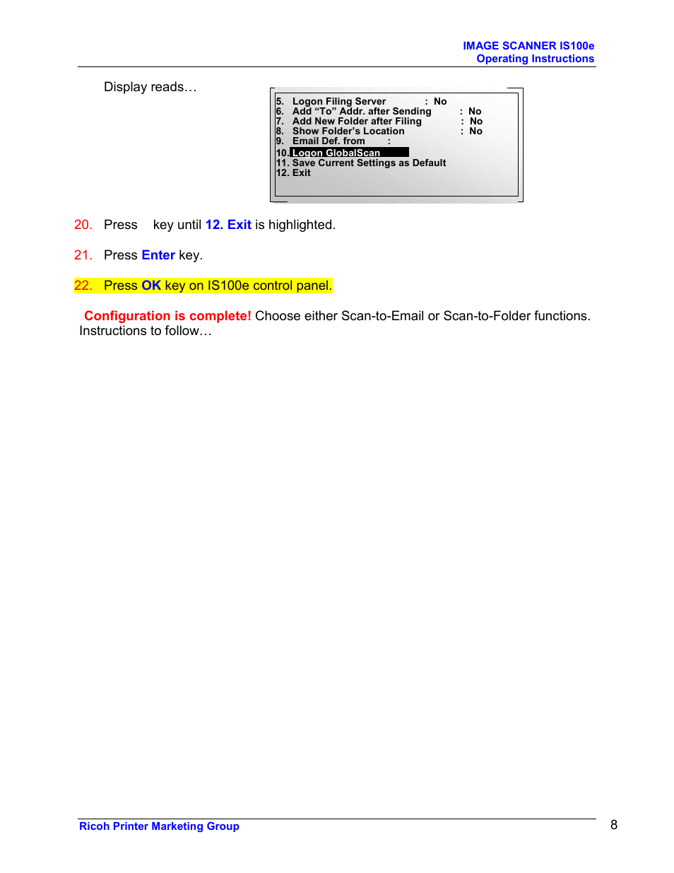Ricoh GLOBALSCAN IS100E User Manual | Page 8 / 21