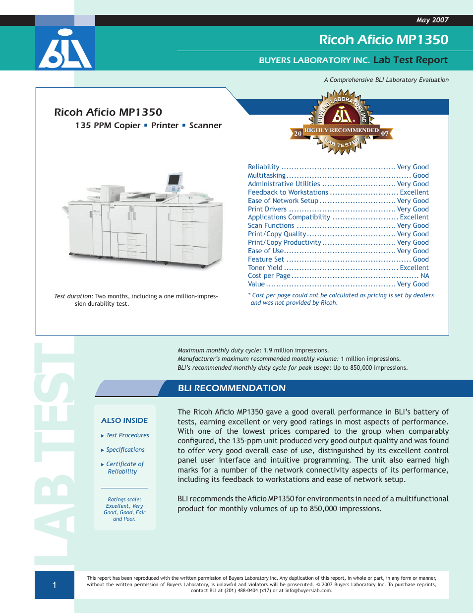 Ricoh Aficio MP 1350 User Manual | 21 pages