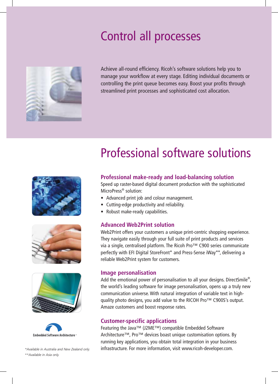 Professional software solutions, Control all processes | Ricoh PRO C900s User Manual | Page 11 / 12