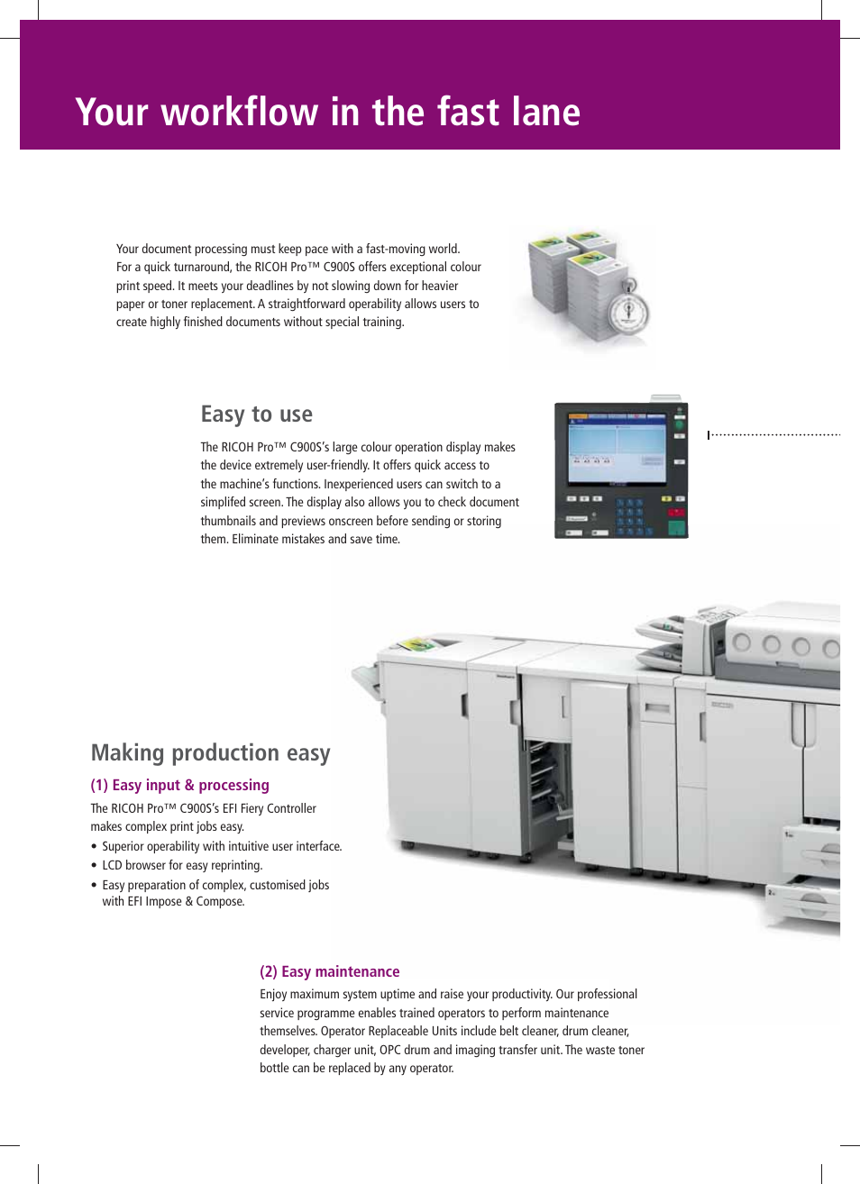 Your workflow in the fast lane, Making production easy, Easy to use | Ricoh PRO C900s User Manual | Page 6 / 12