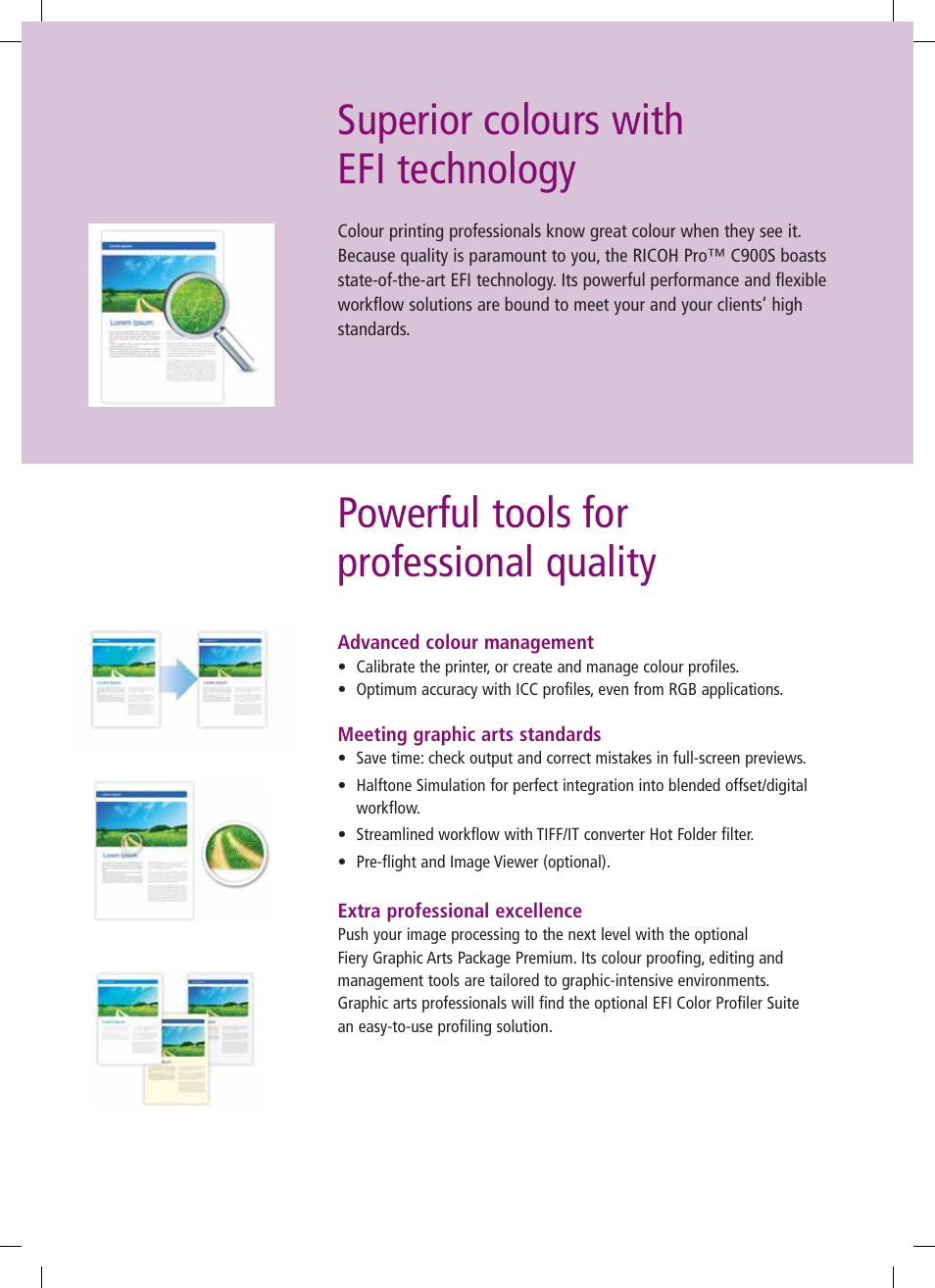 Superior colours with efi technology, Powerful tools for professional quality | Ricoh PRO C900s User Manual | Page 8 / 12