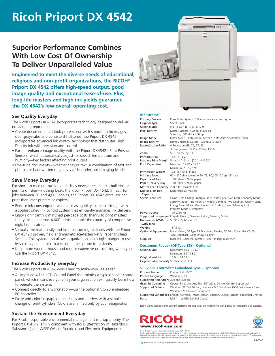 Ricoh priport dx 4542, See quality everyday, Save money everyday | Increase productivity everyday, Sustain the environment everyday | Ricoh Priport DX 4542 User Manual | Page 2 / 2