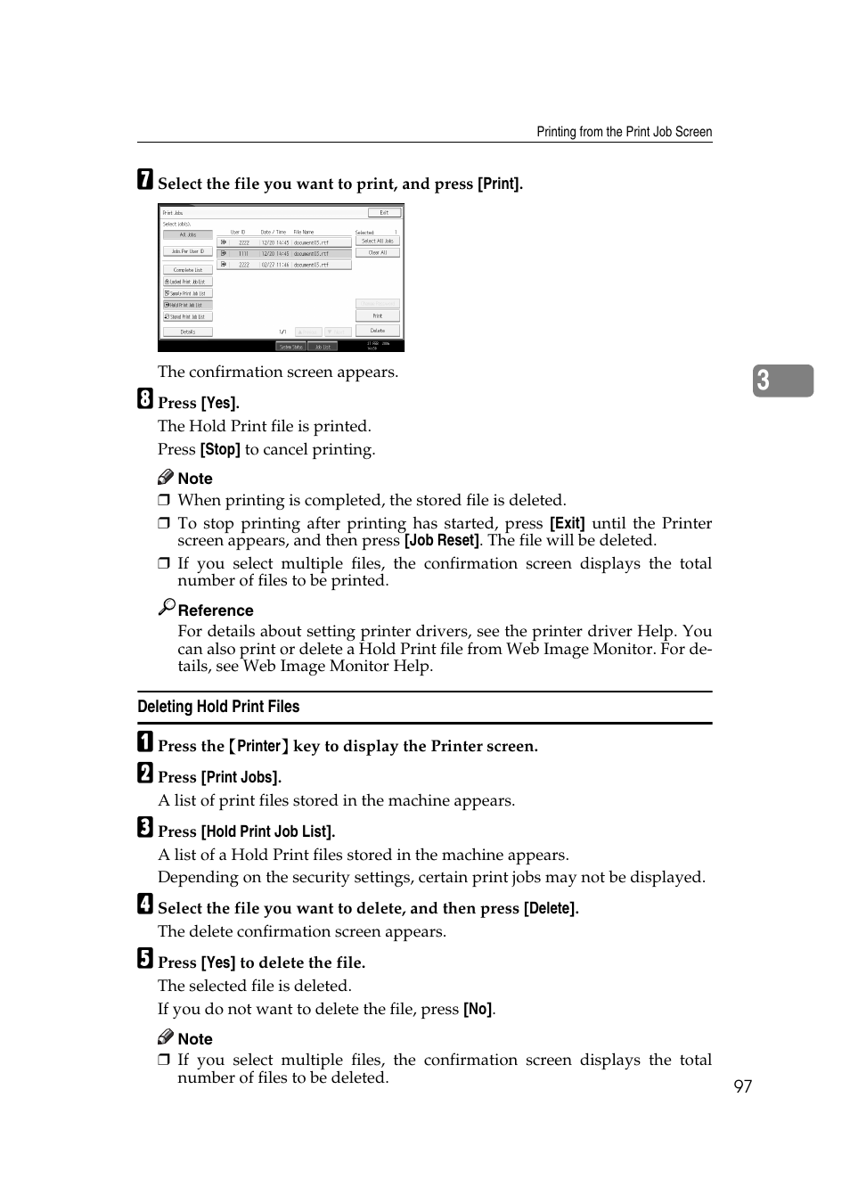 Deleting hold print files | Ricoh Aficio MP MP C3500/C4500 User Manual | Page 105 / 166