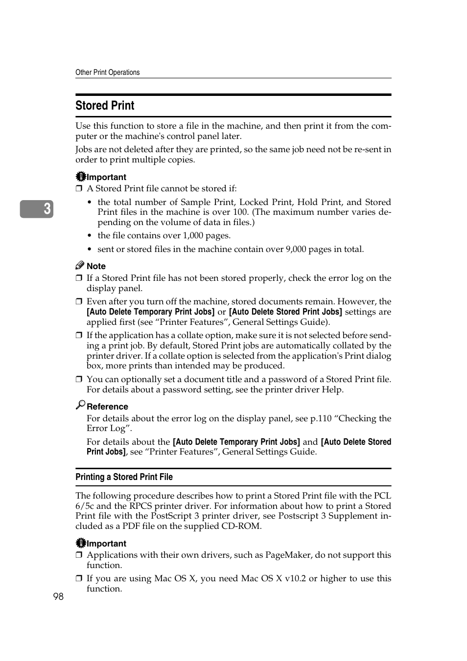 Stored print, Printing a stored print file, P.98 “stored print | Ricoh Aficio MP MP C3500/C4500 User Manual | Page 106 / 166