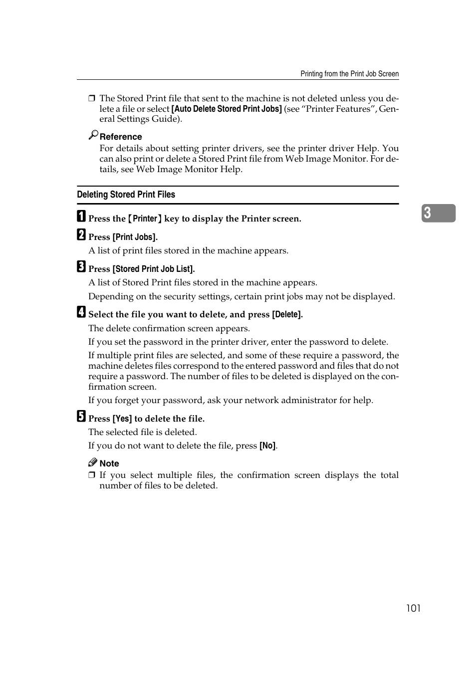 Deleting stored print files | Ricoh Aficio MP MP C3500/C4500 User Manual | Page 109 / 166