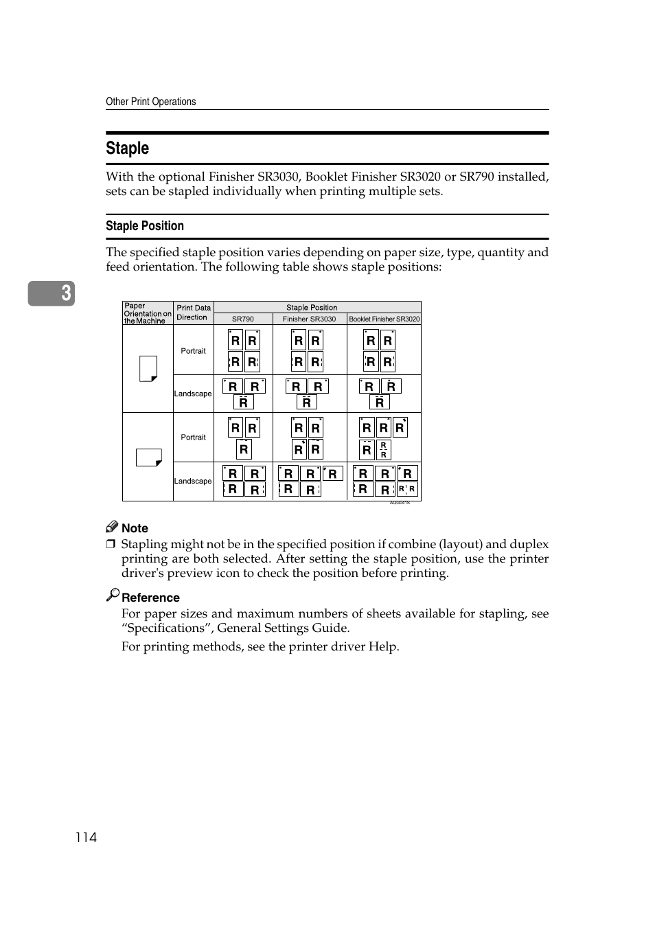 Staple, Staple position | Ricoh Aficio MP MP C3500/C4500 User Manual | Page 122 / 166