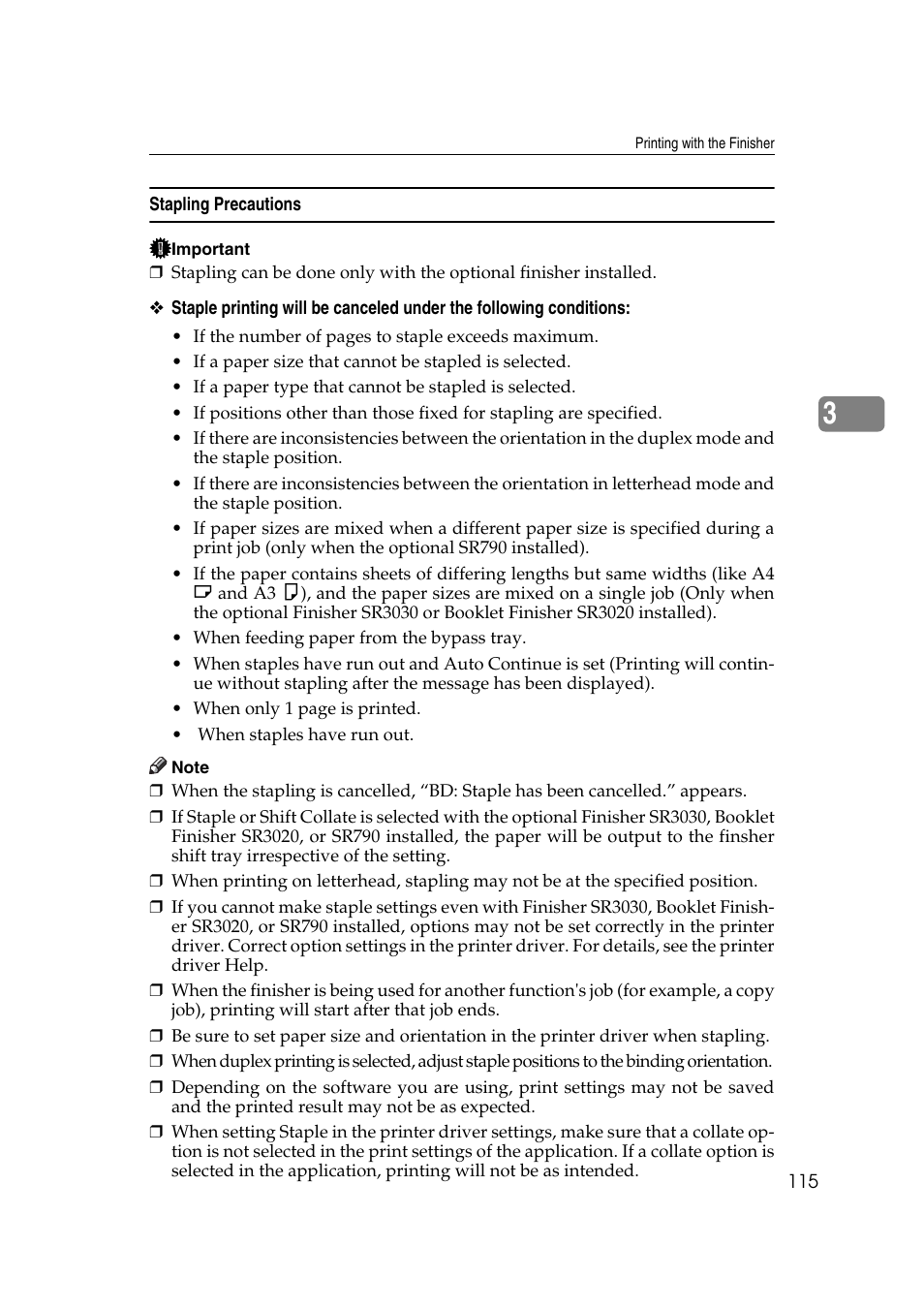 Stapling precautions | Ricoh Aficio MP MP C3500/C4500 User Manual | Page 123 / 166