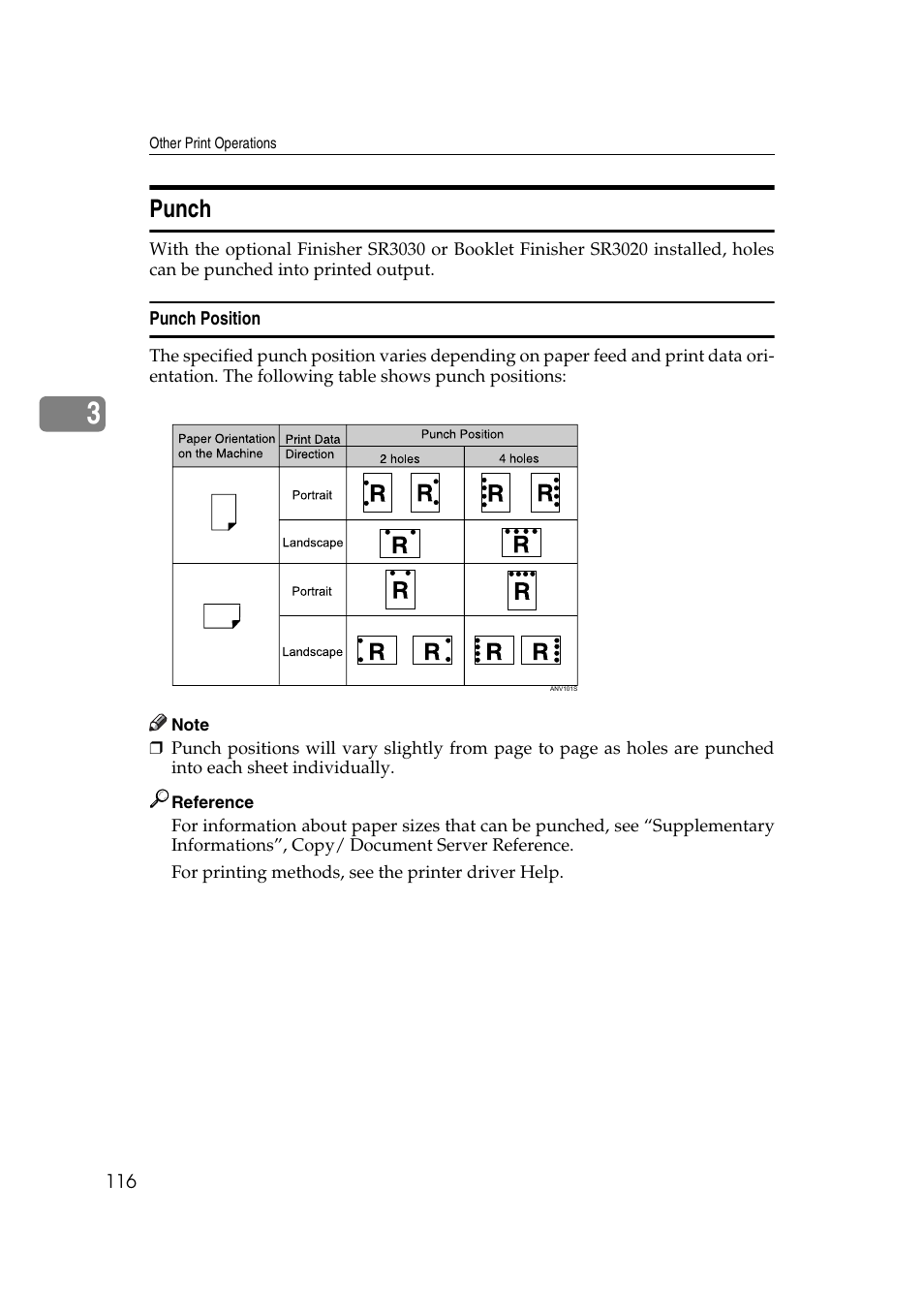 Punch, Punch position | Ricoh Aficio MP MP C3500/C4500 User Manual | Page 124 / 166