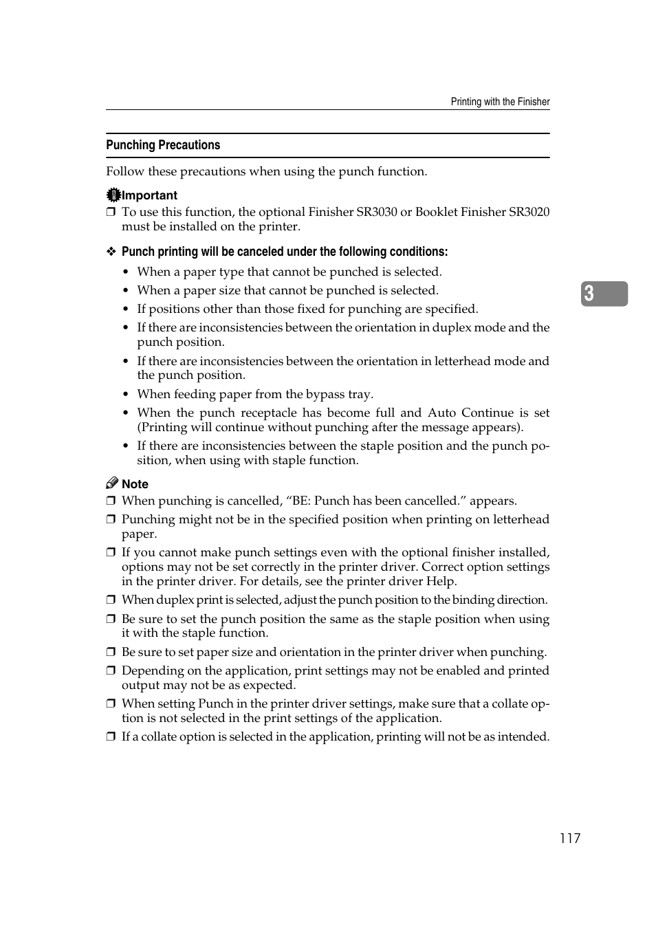 Punching precautions | Ricoh Aficio MP MP C3500/C4500 User Manual | Page 125 / 166
