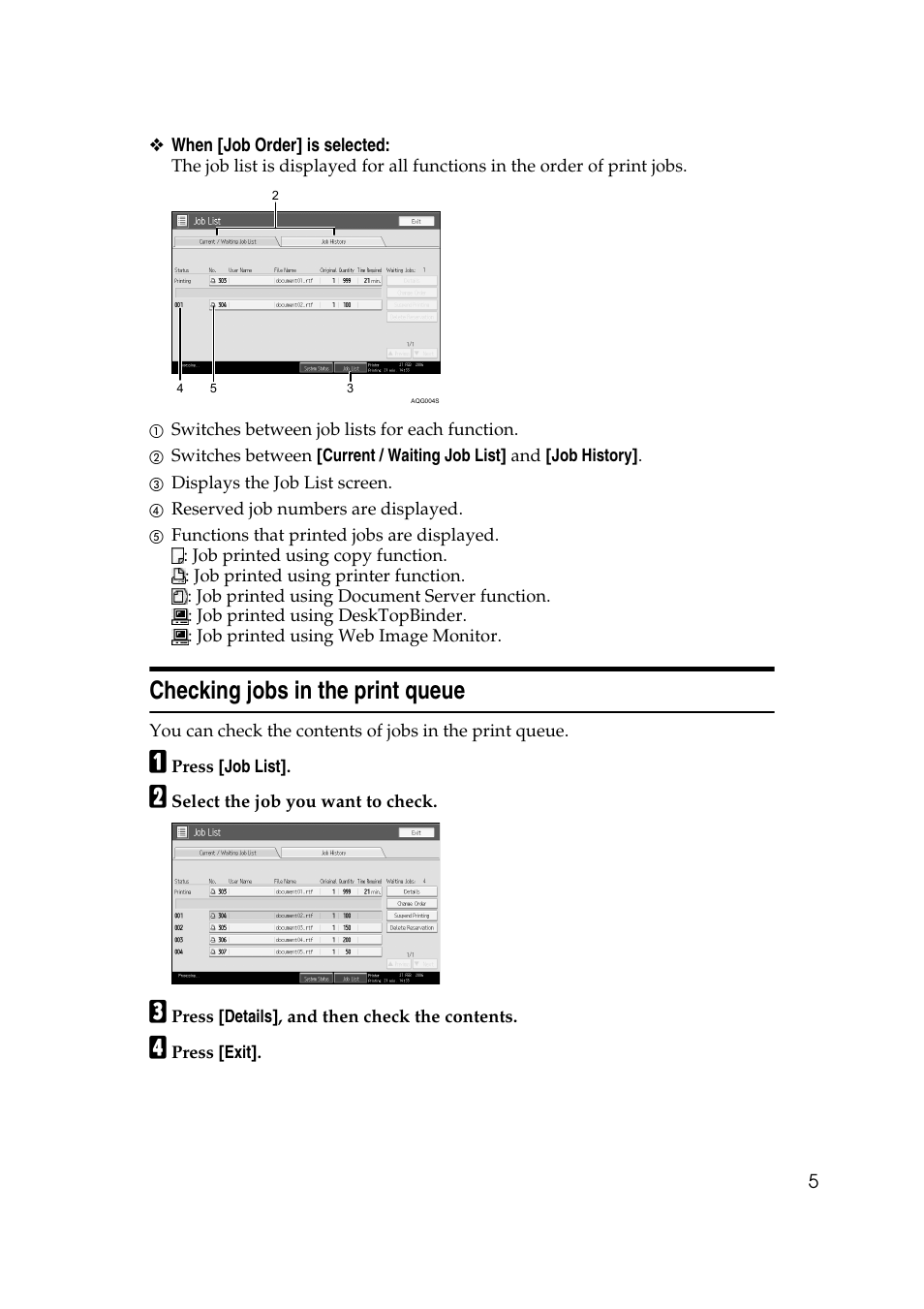 Checking jobs in the print queue | Ricoh Aficio MP MP C3500/C4500 User Manual | Page 13 / 166