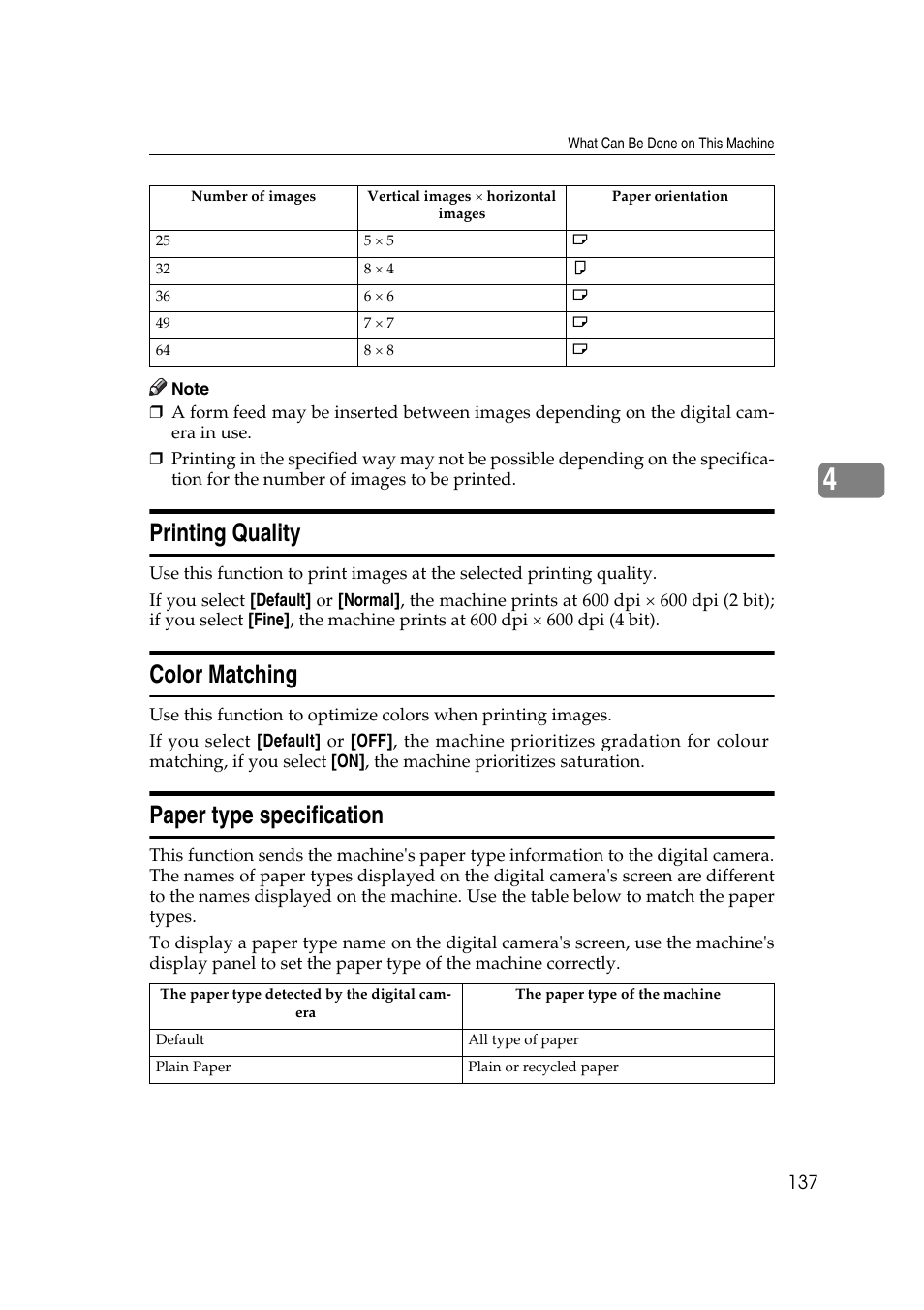 Printing quality, Color matching, Paper type specification | Ricoh Aficio MP MP C3500/C4500 User Manual | Page 145 / 166