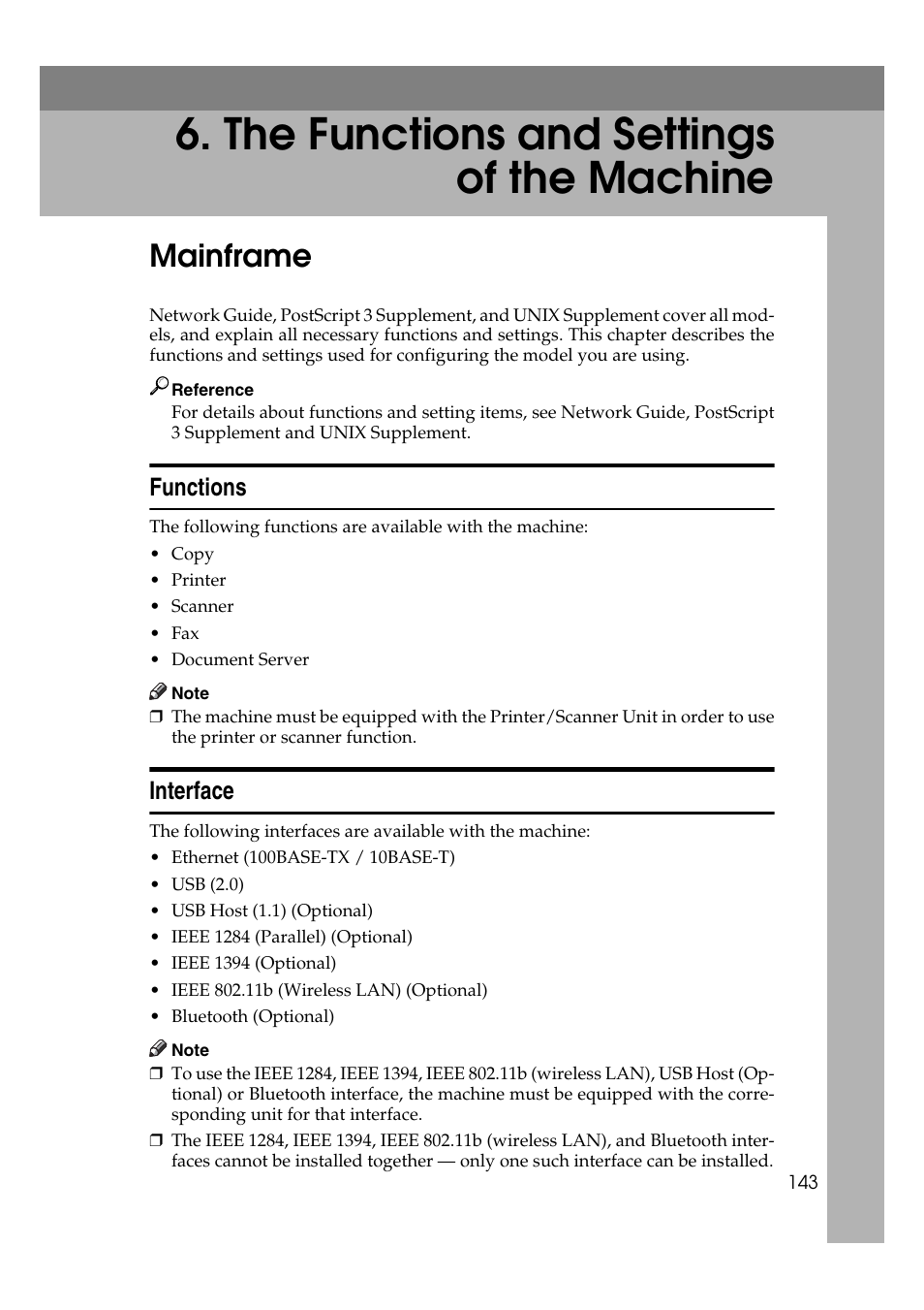 The functions and settings of the machine, Mainframe, Functions | Interface, Functions interface | Ricoh Aficio MP MP C3500/C4500 User Manual | Page 151 / 166